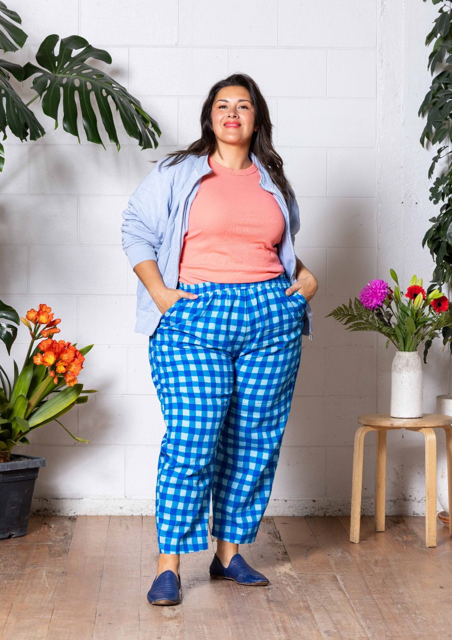 Balloon Pant - Hand Drawn Check Blue