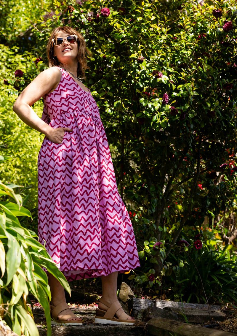 Reverie Tie Back Dress - Raspberry Ziggy