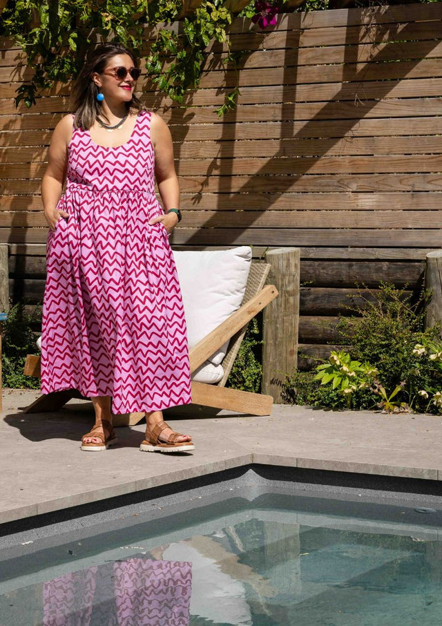 Reverie Tie Back Dress - Raspberry Ziggy