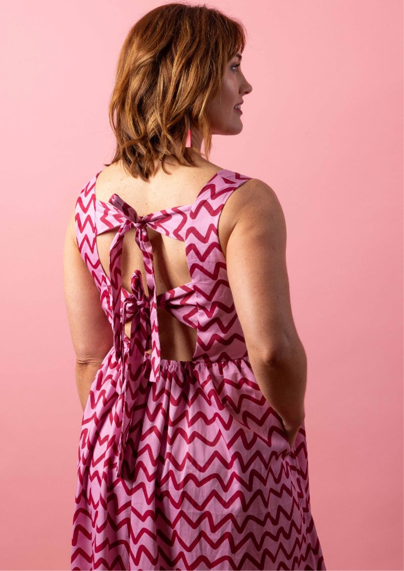 Reverie Tie Back Dress - Raspberry Ziggy