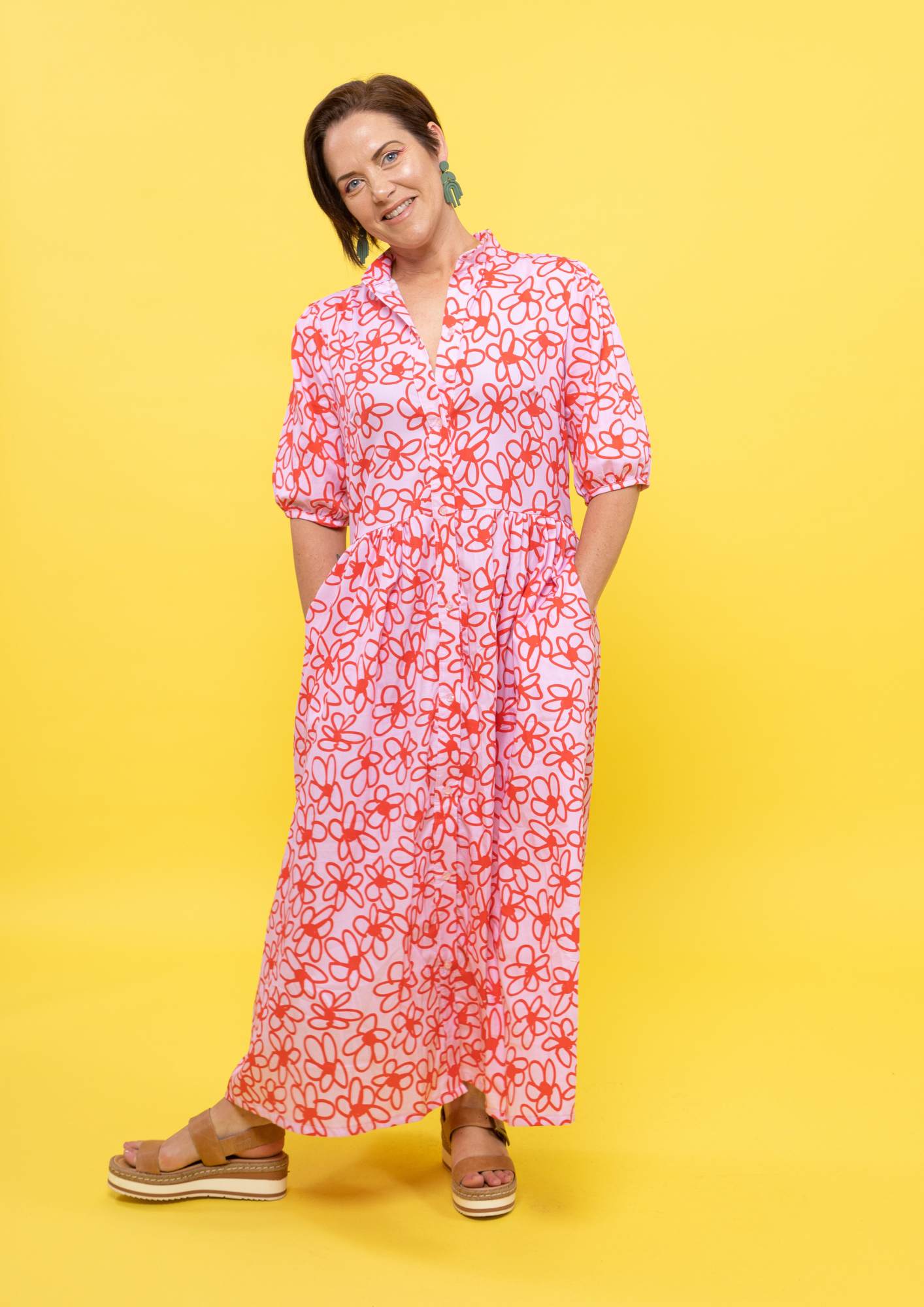 Artista Shirt Dress - Bloom Scarlet