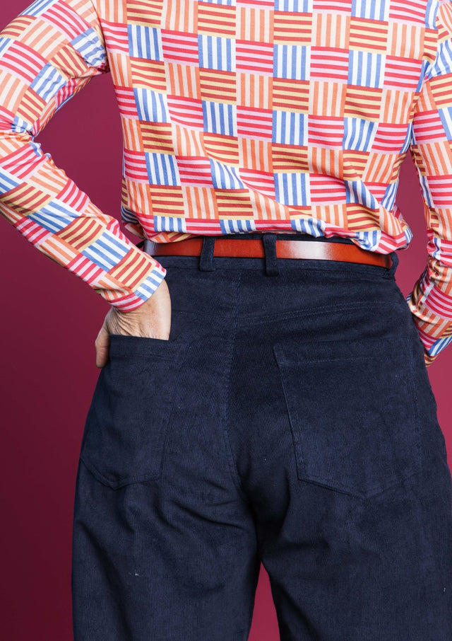 Cord Barrel Leg Pant - Navy