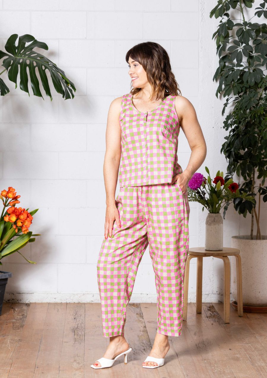 Balloon Pant - Hand Drawn Check Citrus