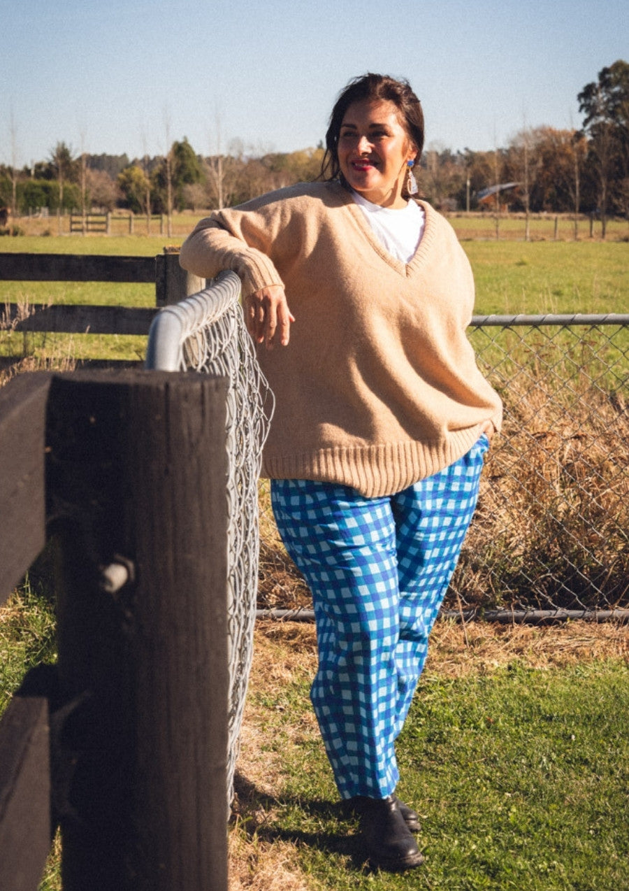Balloon Pant - Hand Drawn Check Blue