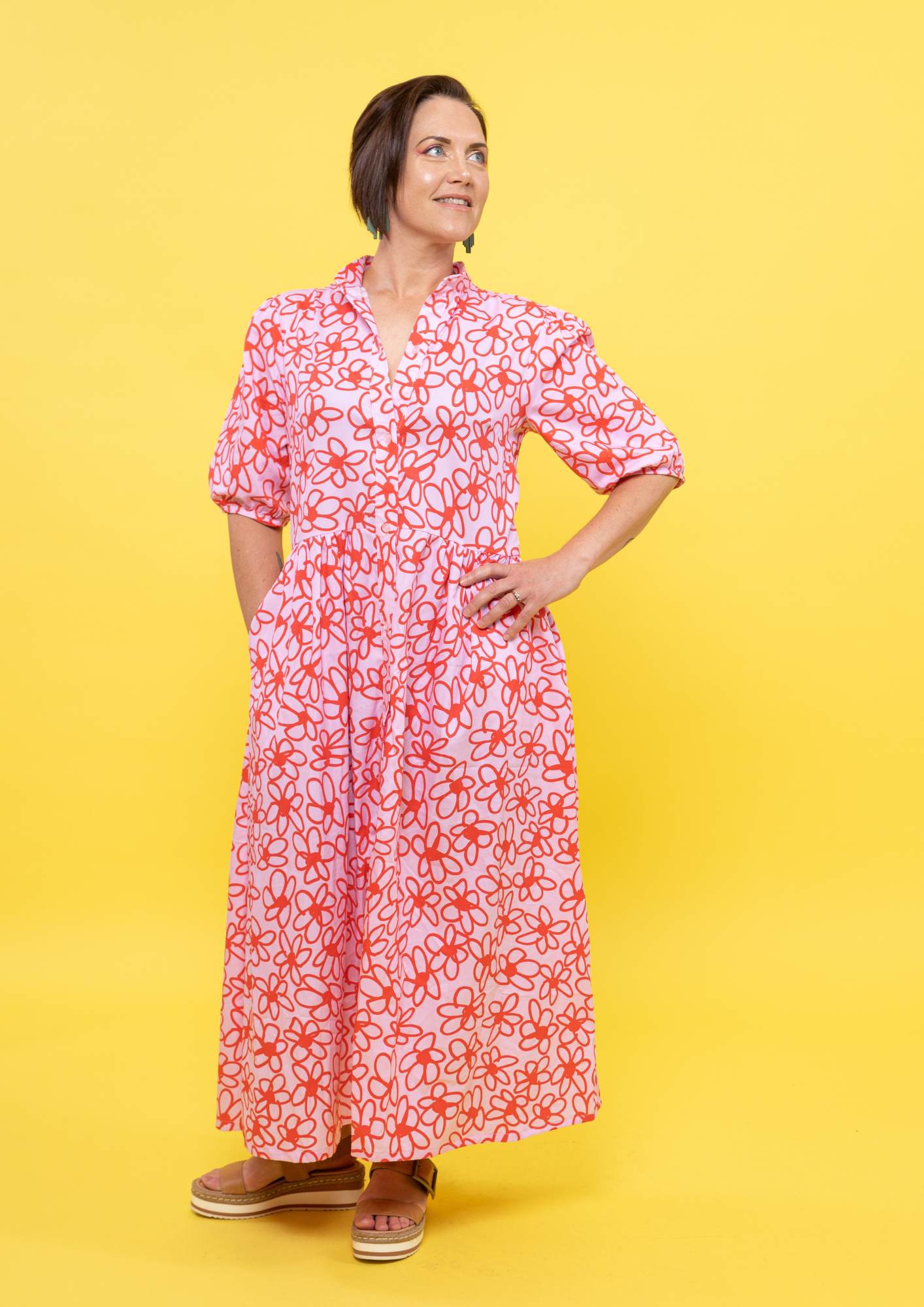 Artista Shirt Dress - Bloom Scarlet