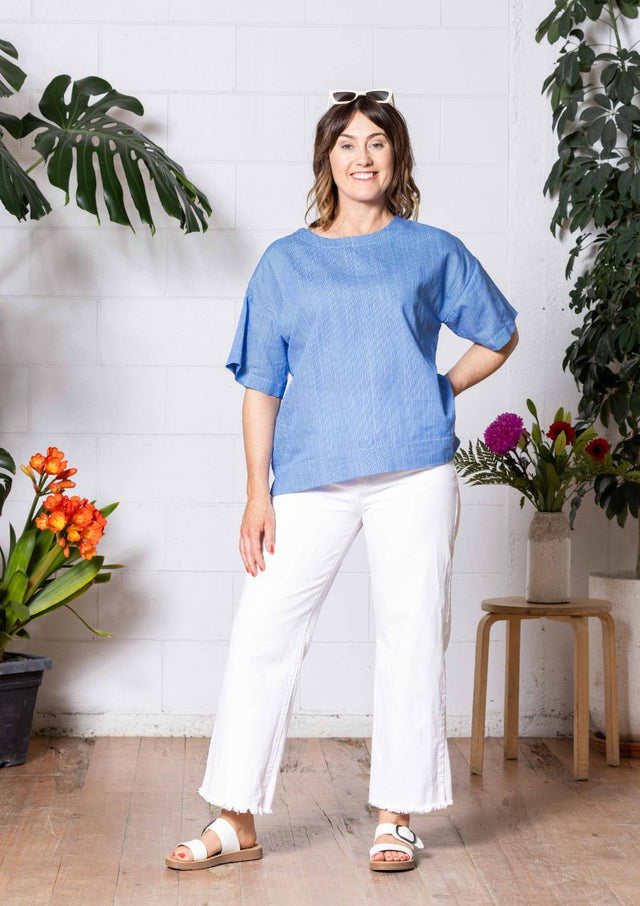 Lisso Boxy Top - Thin Pin Blue