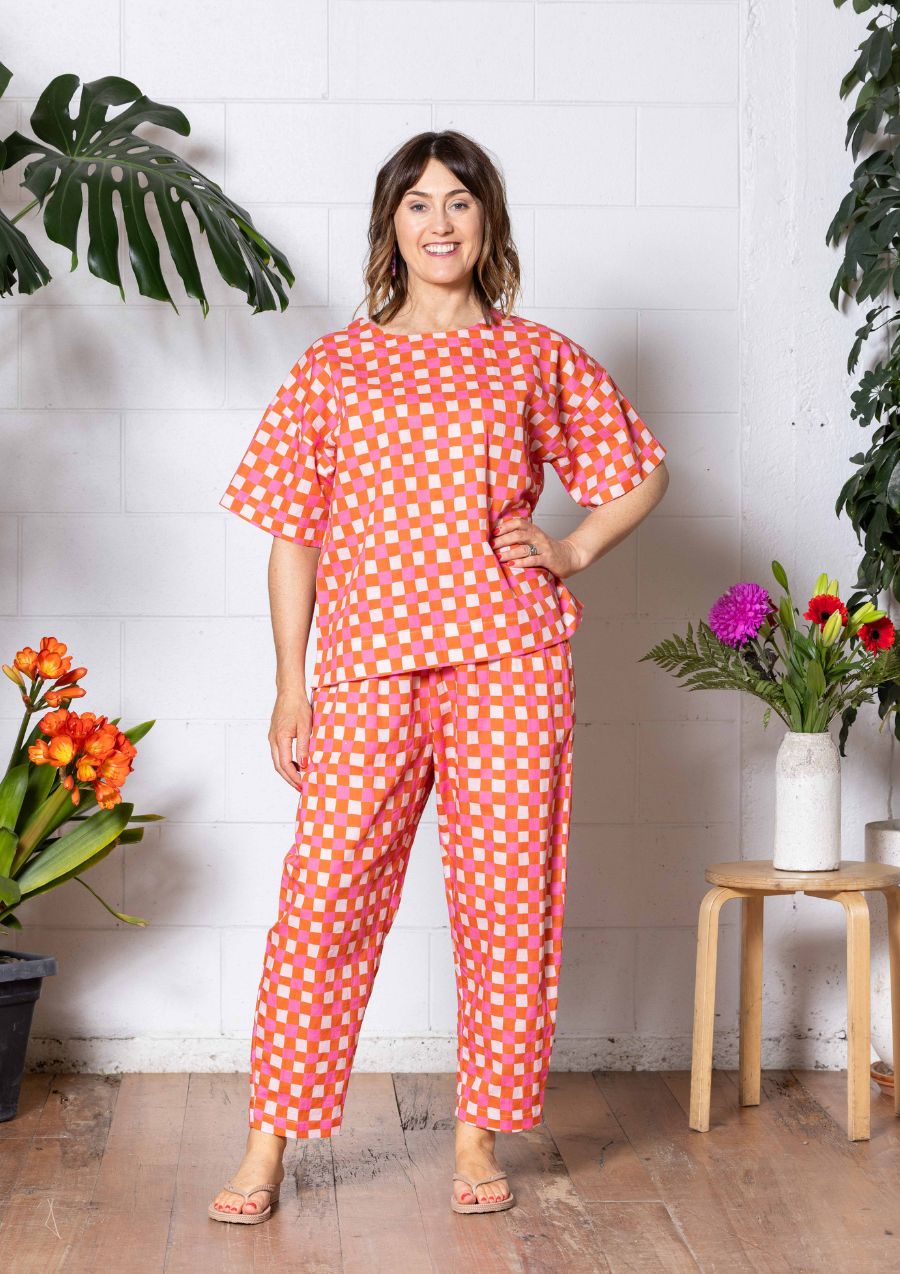 Balloon Pant - Hand Drawn Check Burnt Orange