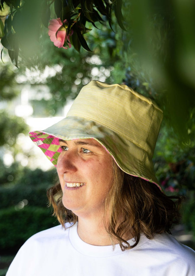 Bucket Hat - Hand Drawn Check Citrus / Thin Pin Citrus