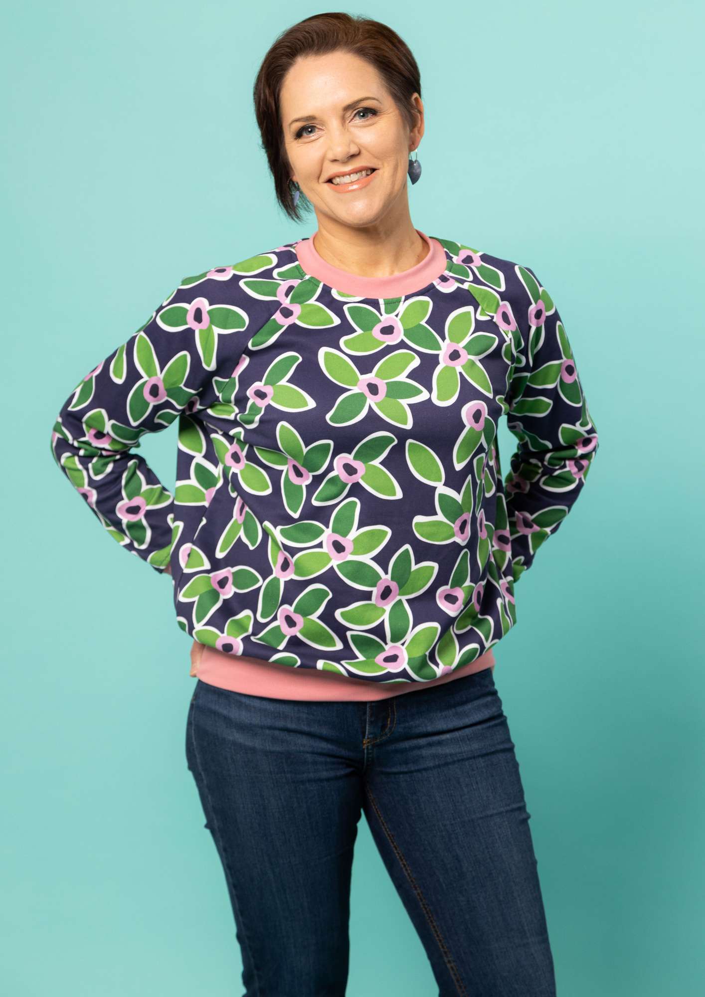 Greta Sweater - FloraNova (dusky pink ribbing)