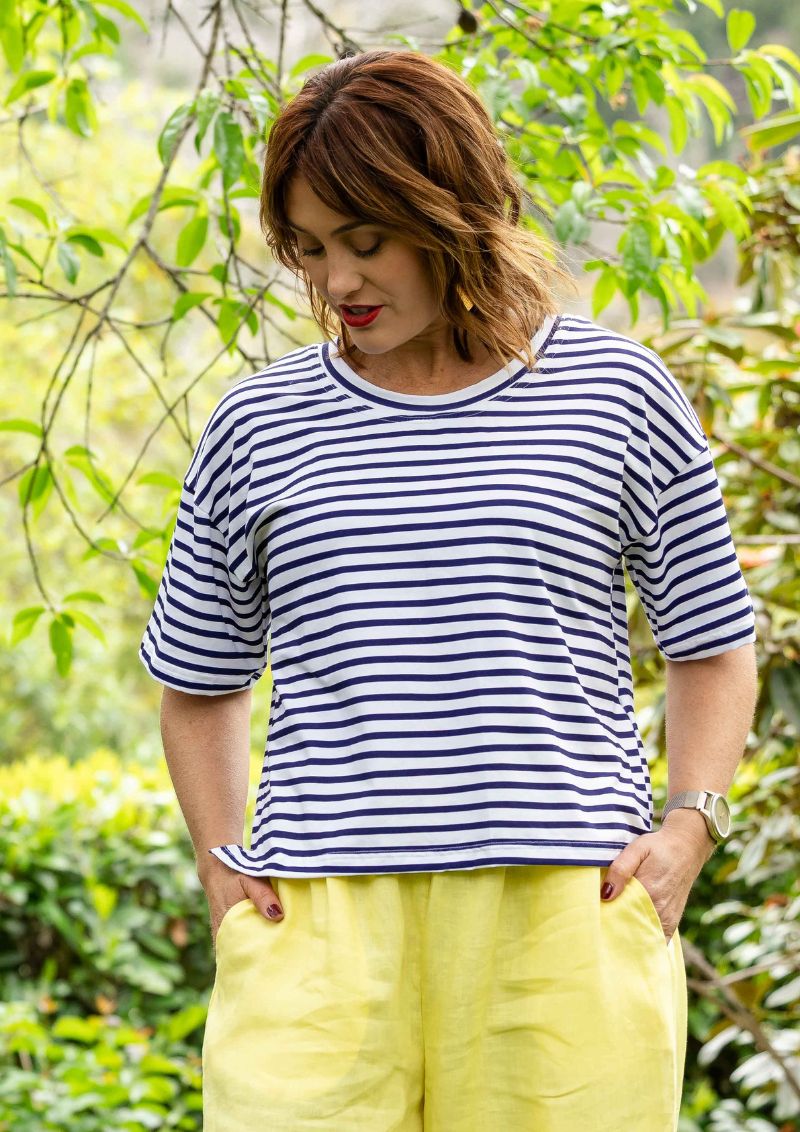 Lisso Boxy Top - Navy Stripe