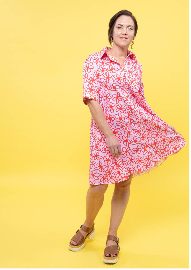 Jolie Shirt Dress - Bloom Scarlet