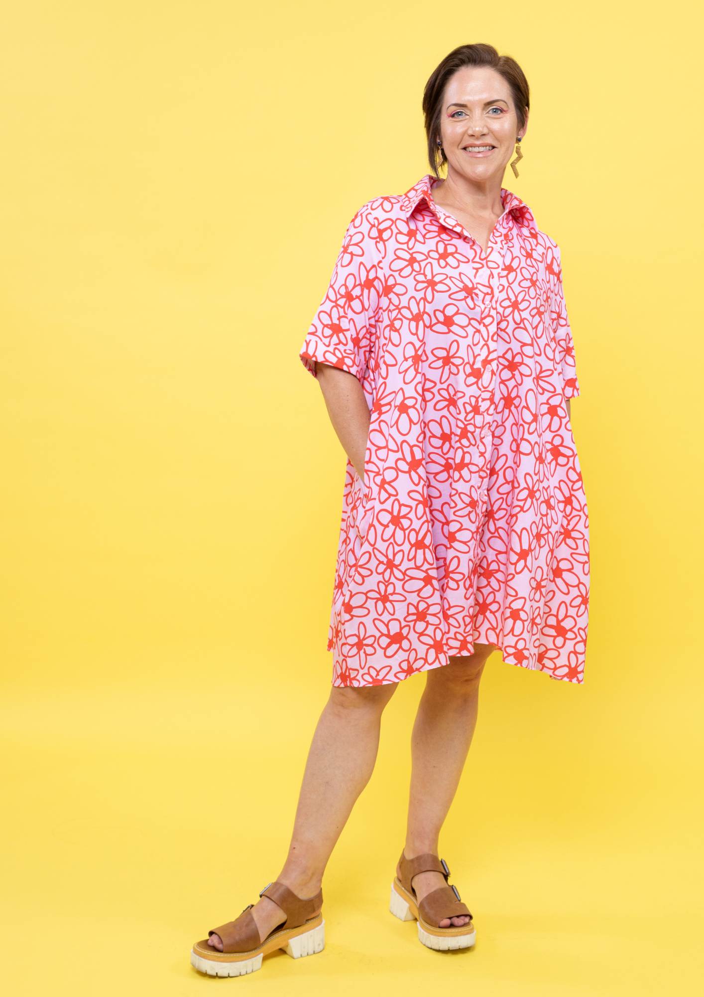 Jolie Shirt Dress - Bloom Scarlet