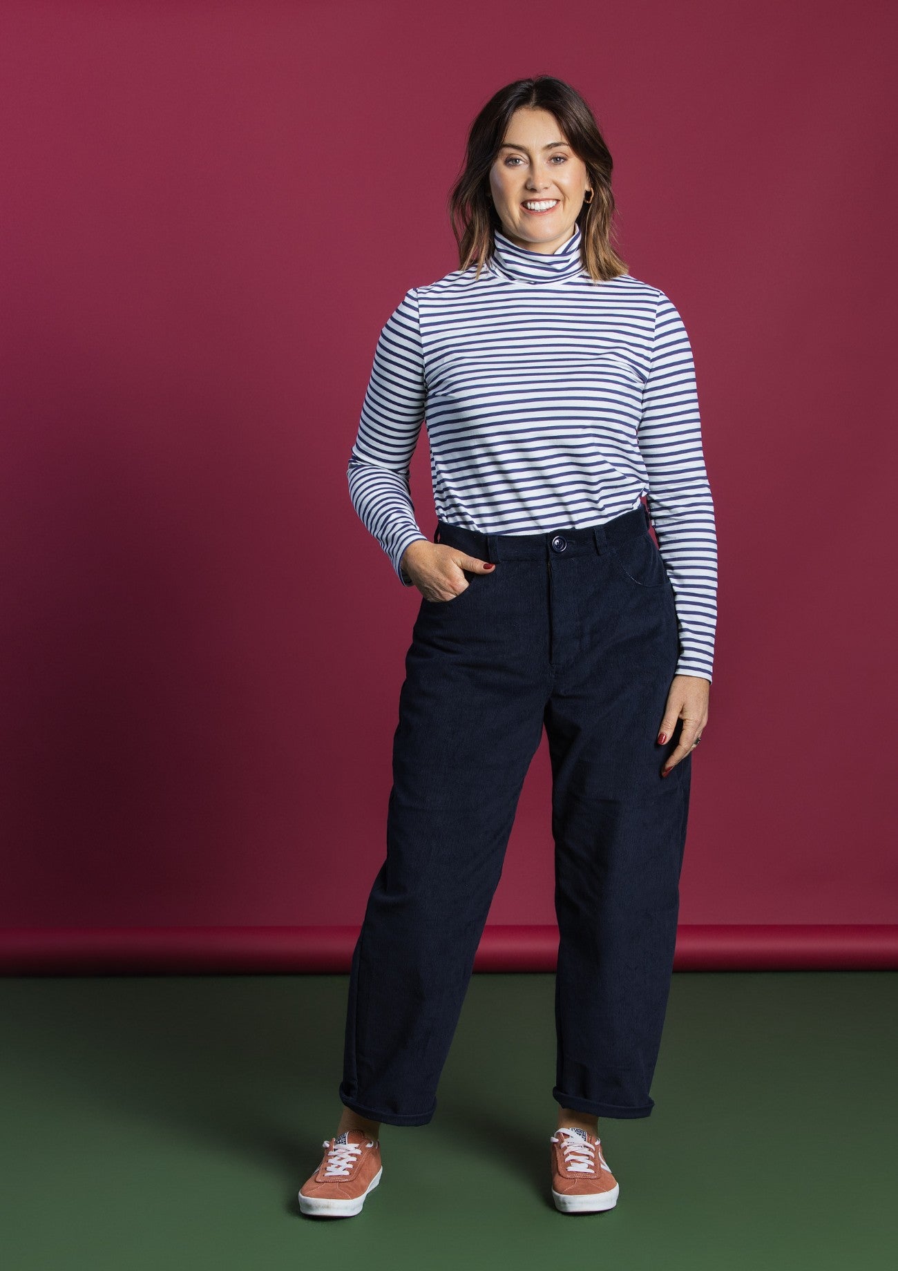 Roller Turtleneck - Navy Stripe