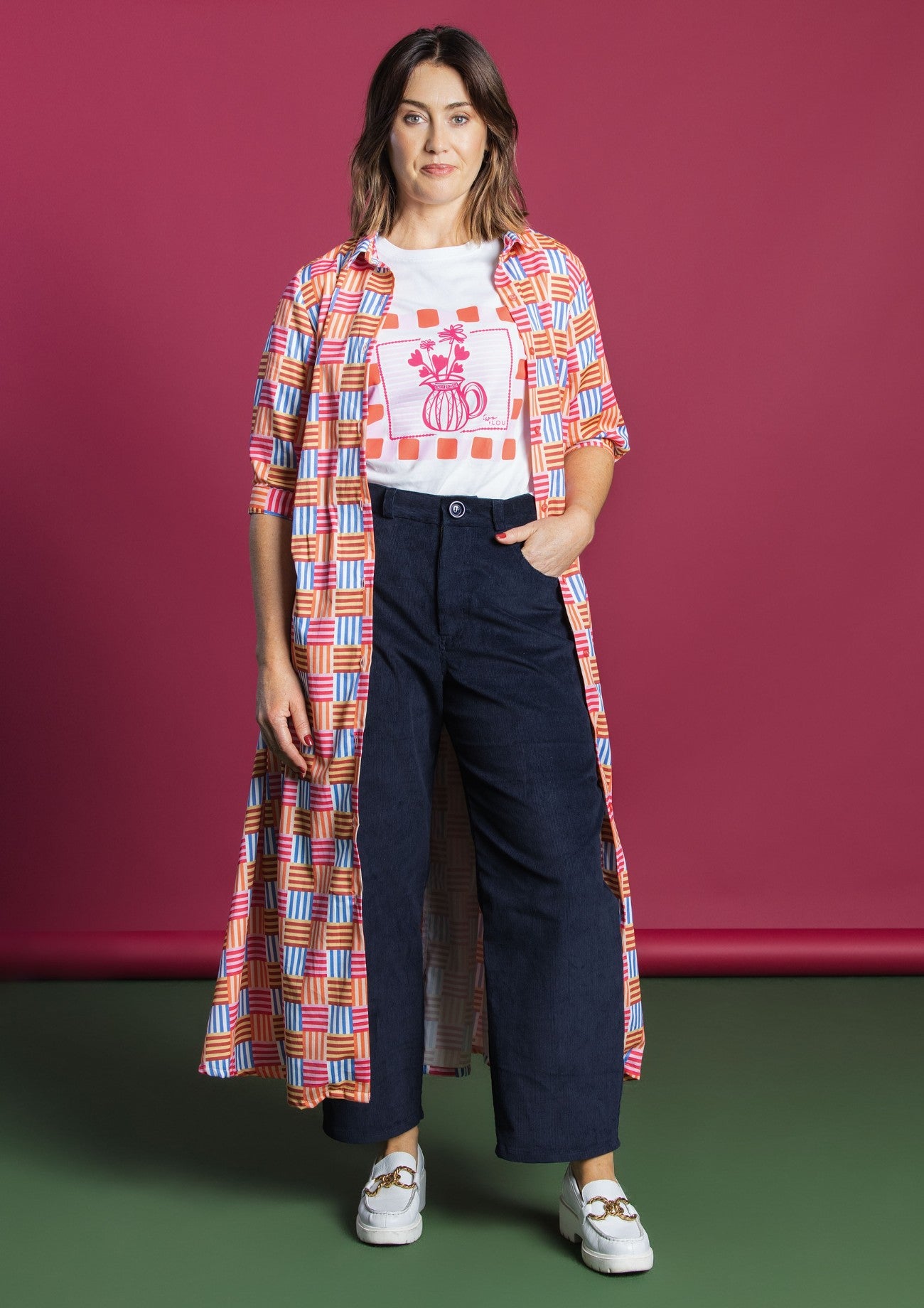 Cord Barrel Leg Pant - Navy