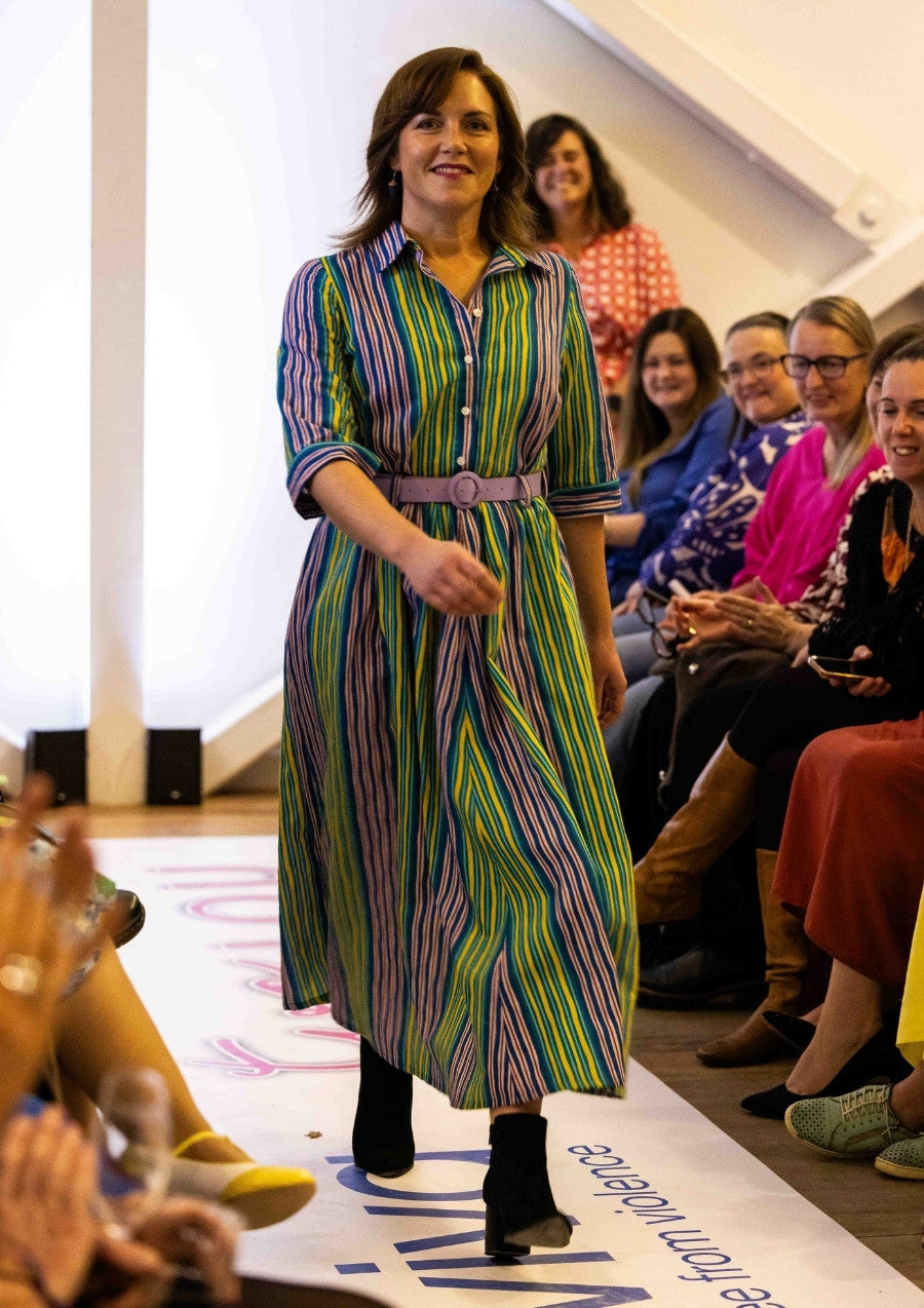 Peta Shirt Dress - Tile Stripe Ocean Zest