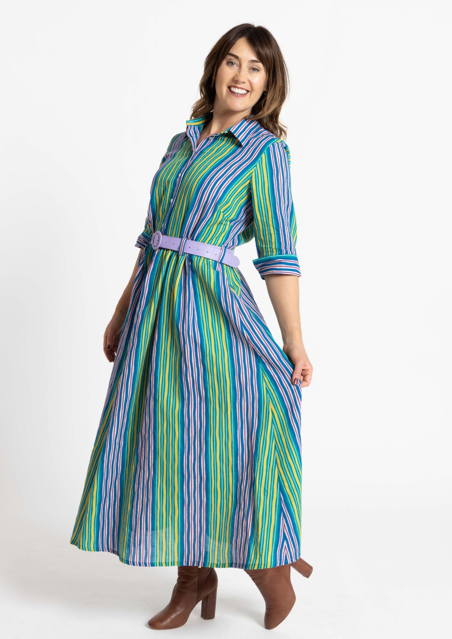 Peta Shirt Dress - Tile Stripe Ocean Zest