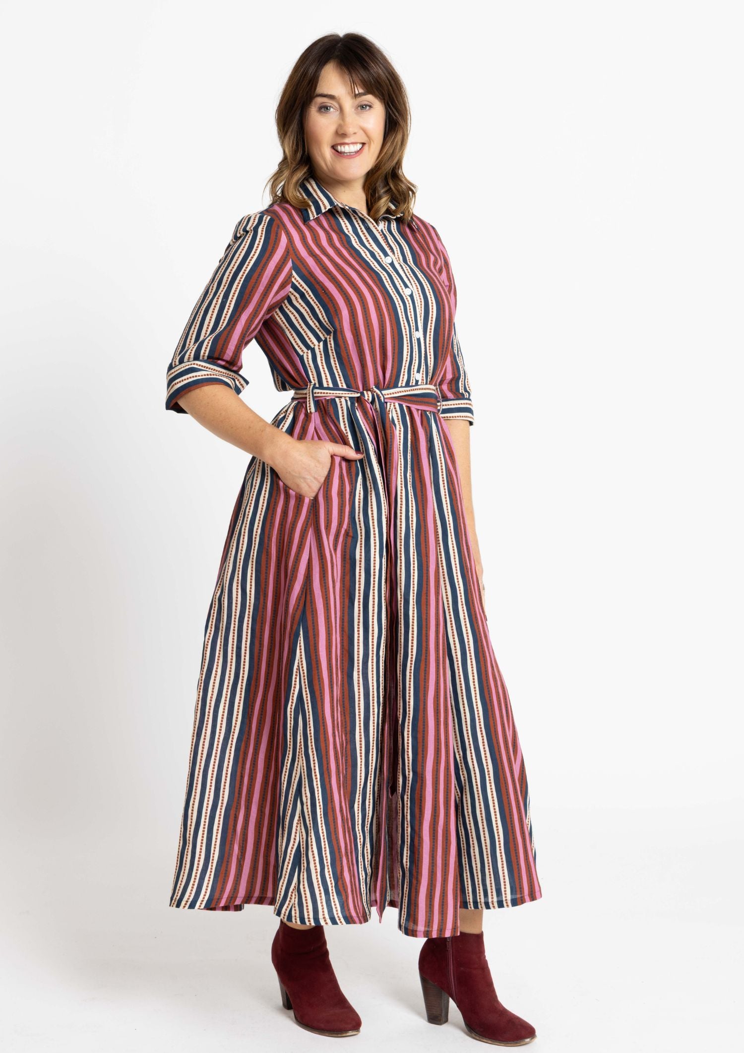 Peta Shirt Dress - Tile Stripe Navy