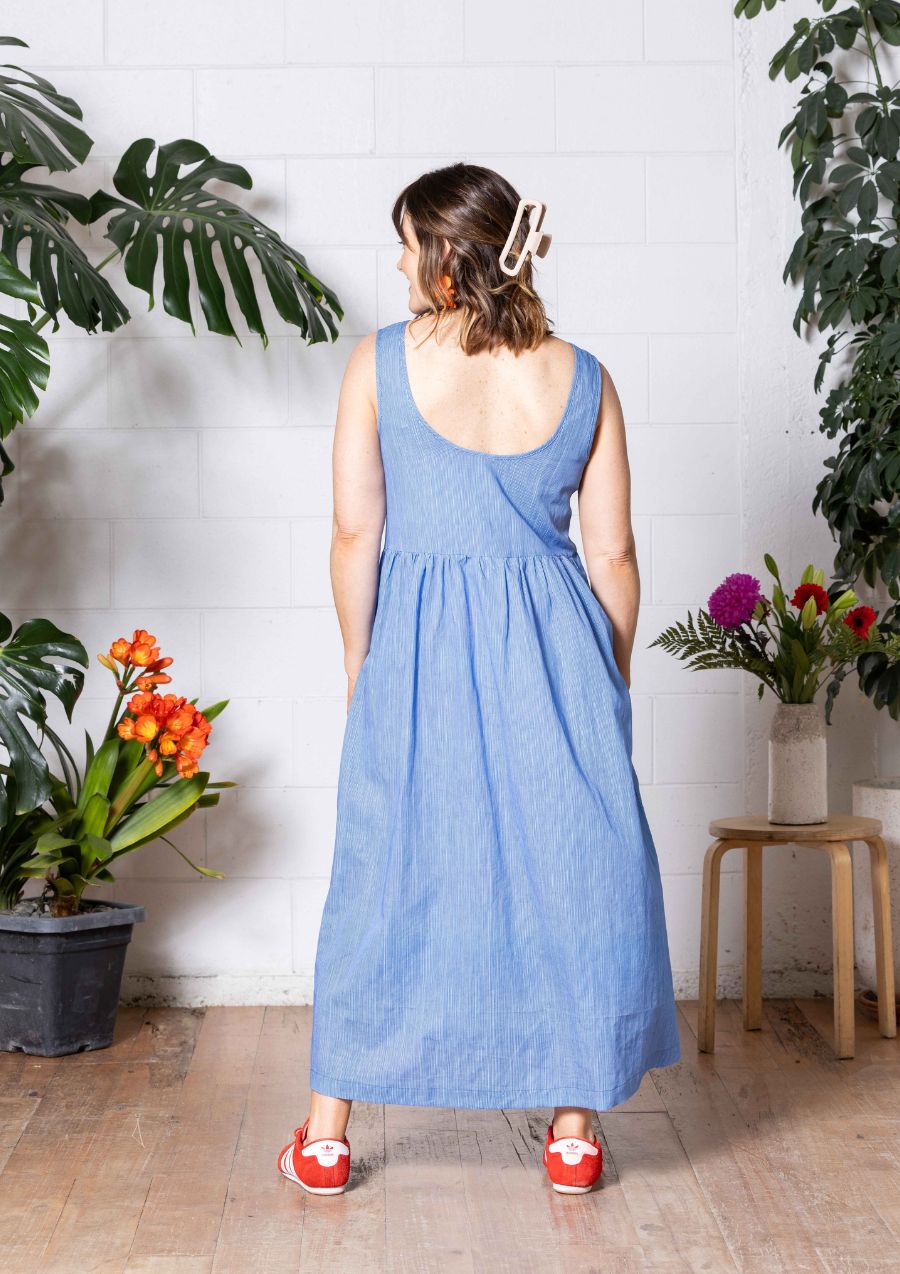 Reverie Reversible Dress - Thin Pin Blue