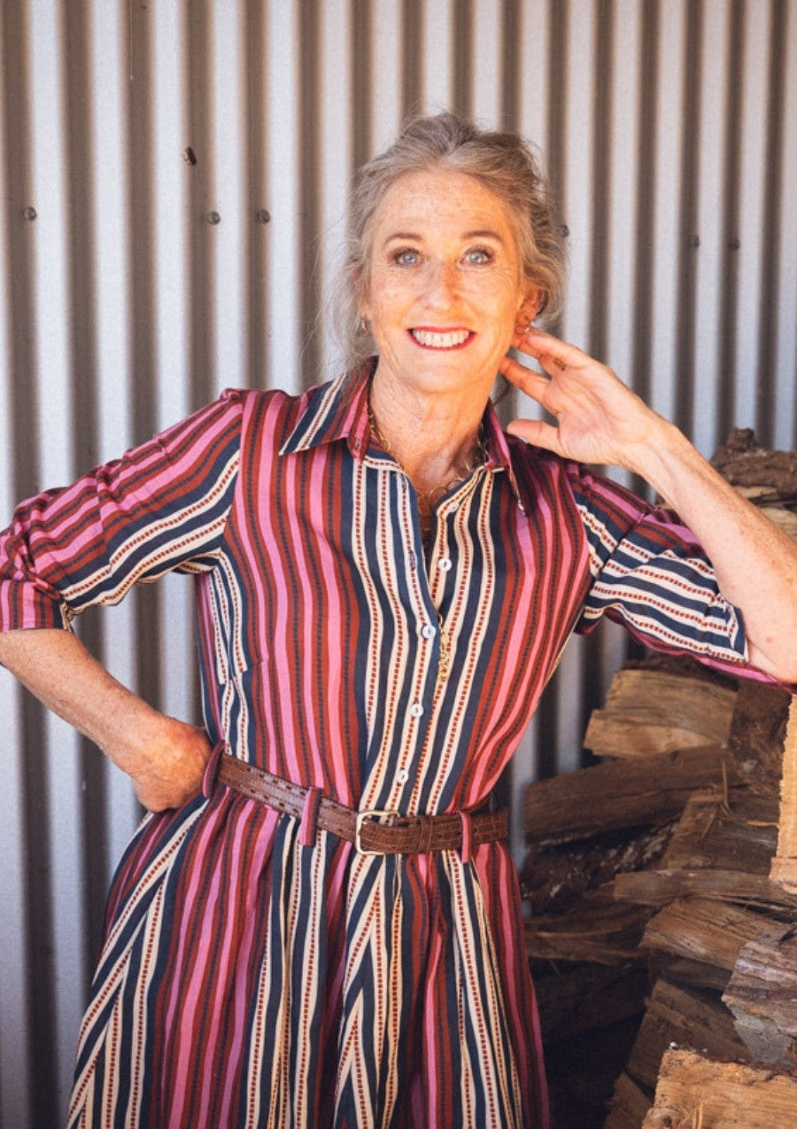 Peta Shirt Dress - Tile Stripe Navy