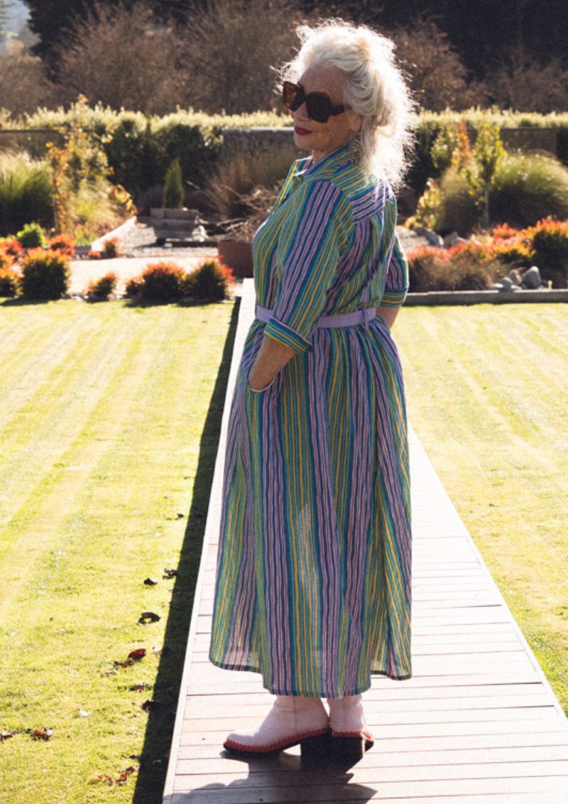 Peta Shirt Dress - Tile Stripe Ocean Zest