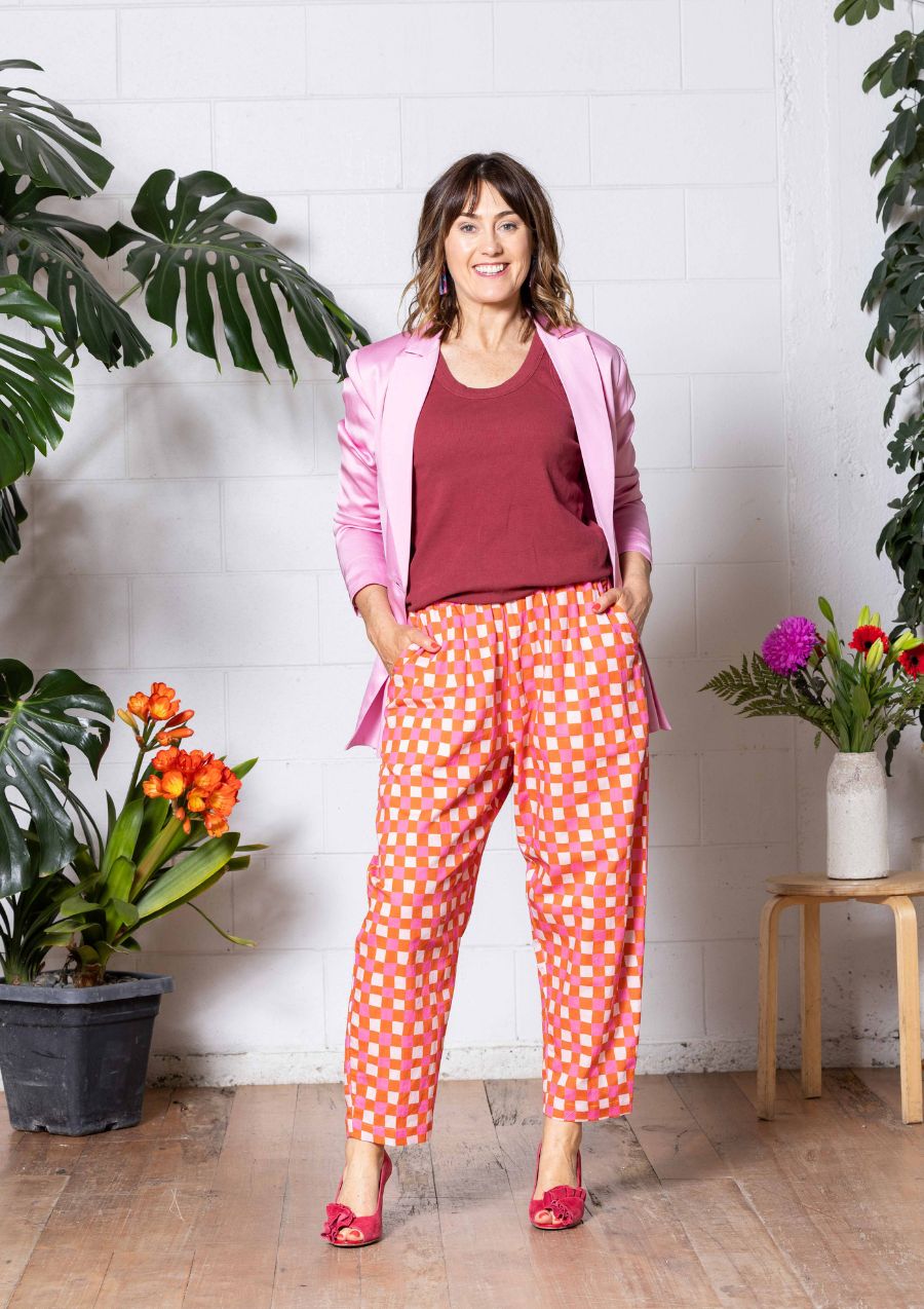 Balloon Pant - Hand Drawn Check Burnt Orange