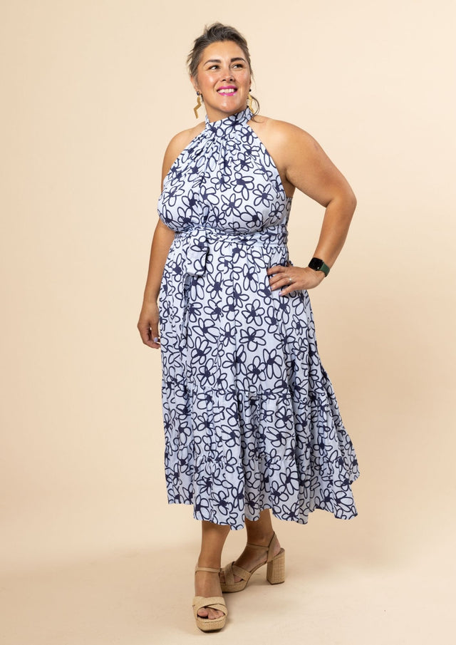 Portia Halterneck Dress - Bloom Blue