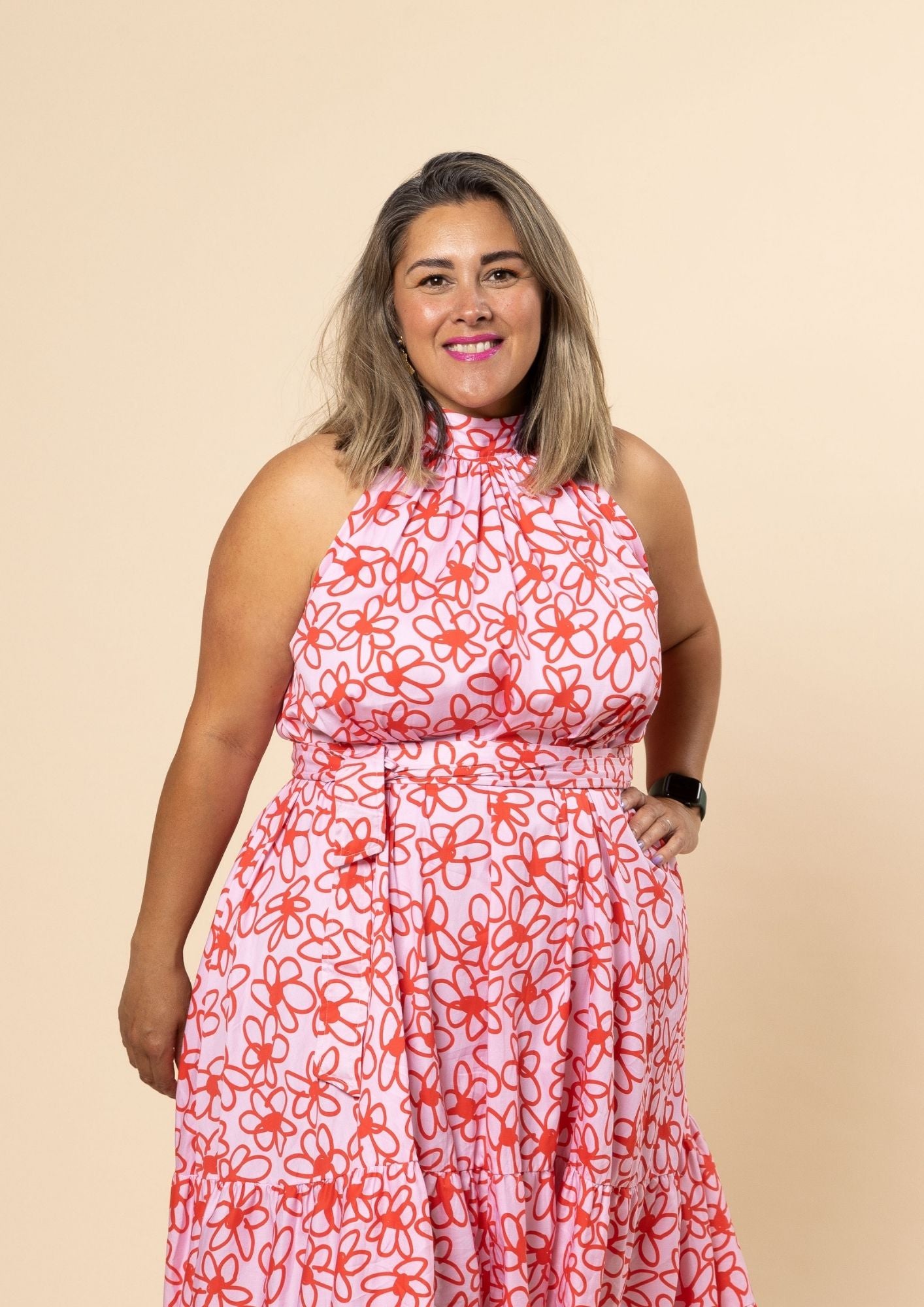 Portia Halterneck Dress - Bloom Scarlet