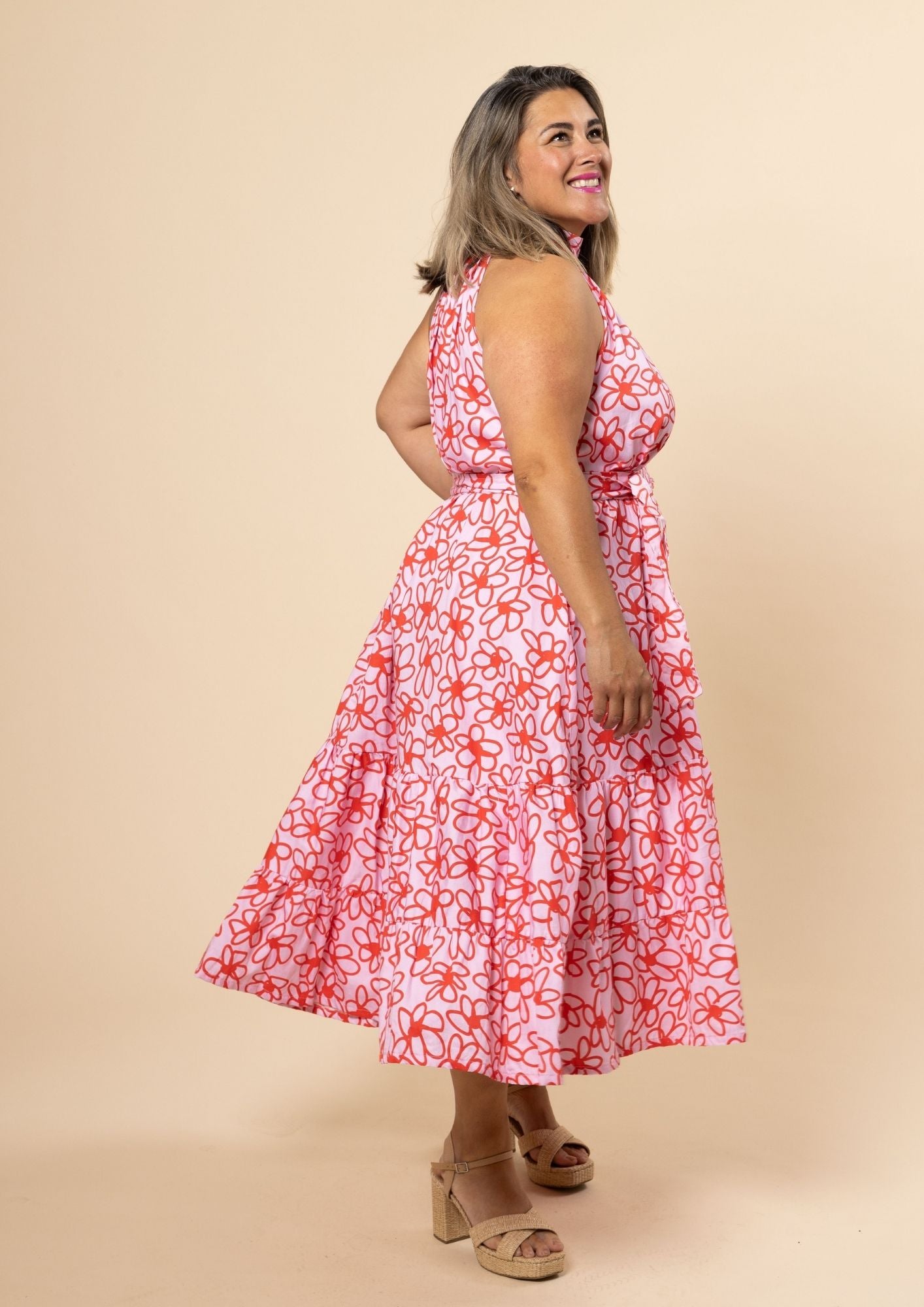 Portia Halterneck Dress - Bloom Scarlet