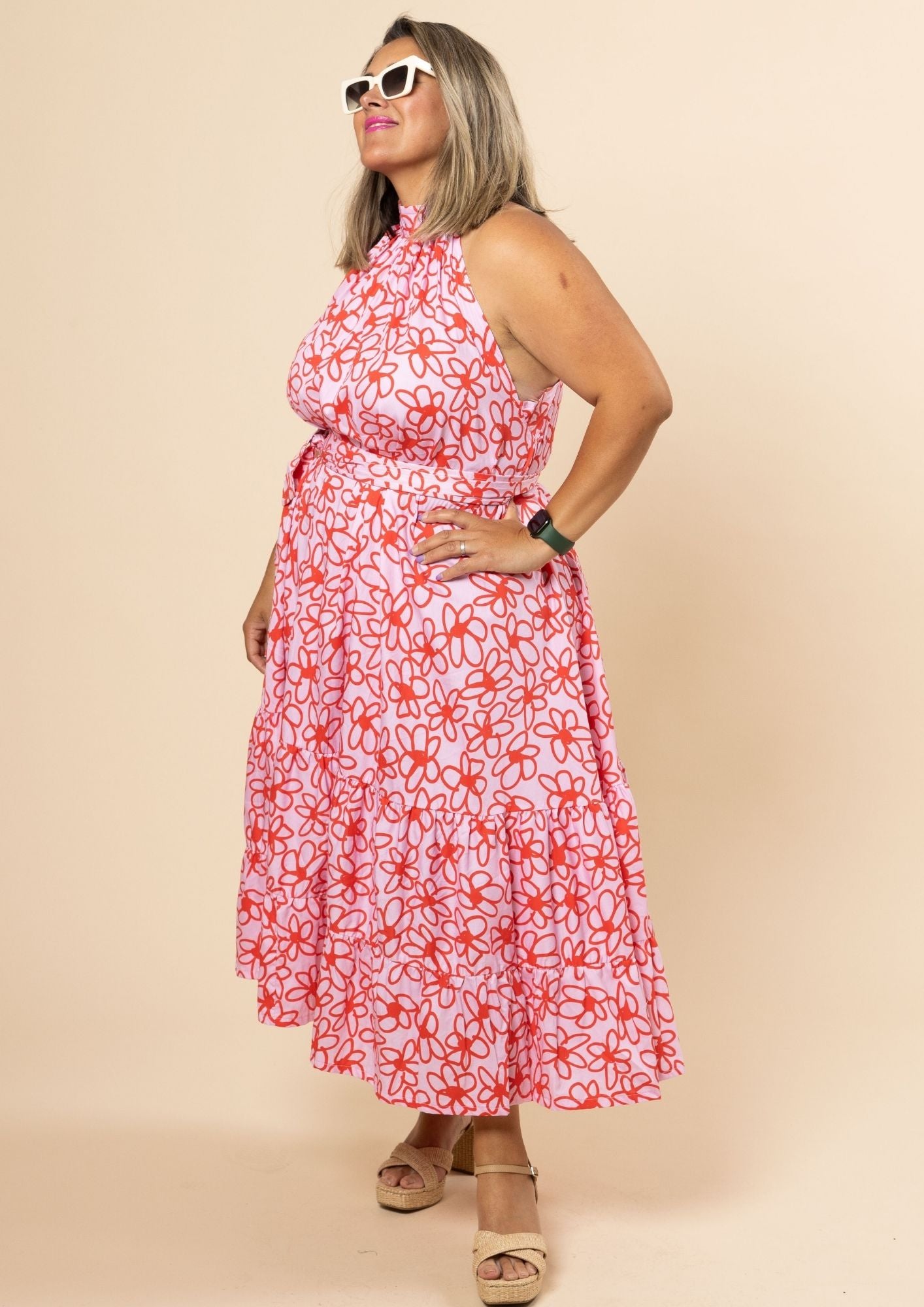 Portia Halterneck Dress - Bloom Scarlet