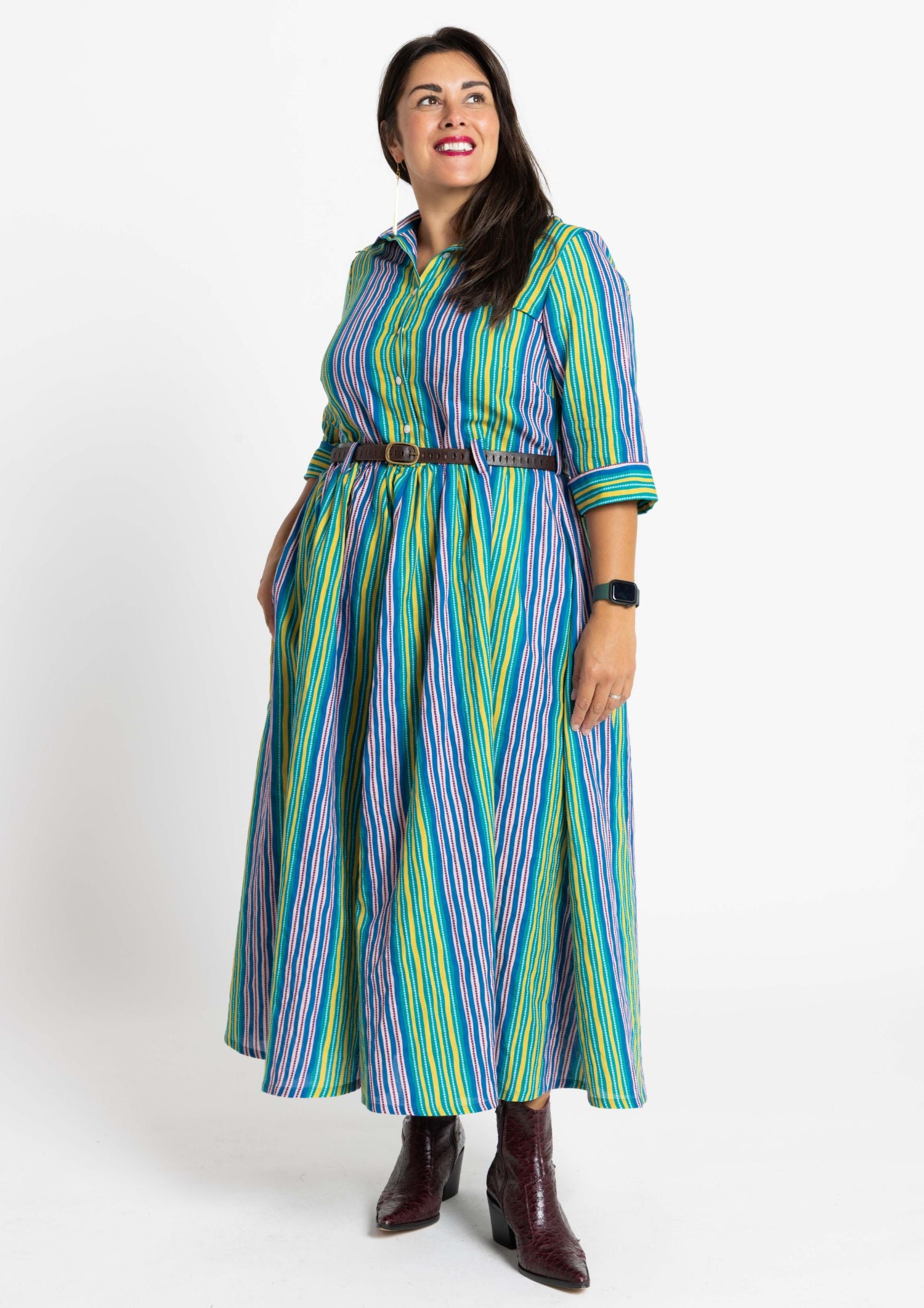 Peta Shirt Dress - Tile Stripe Ocean Zest