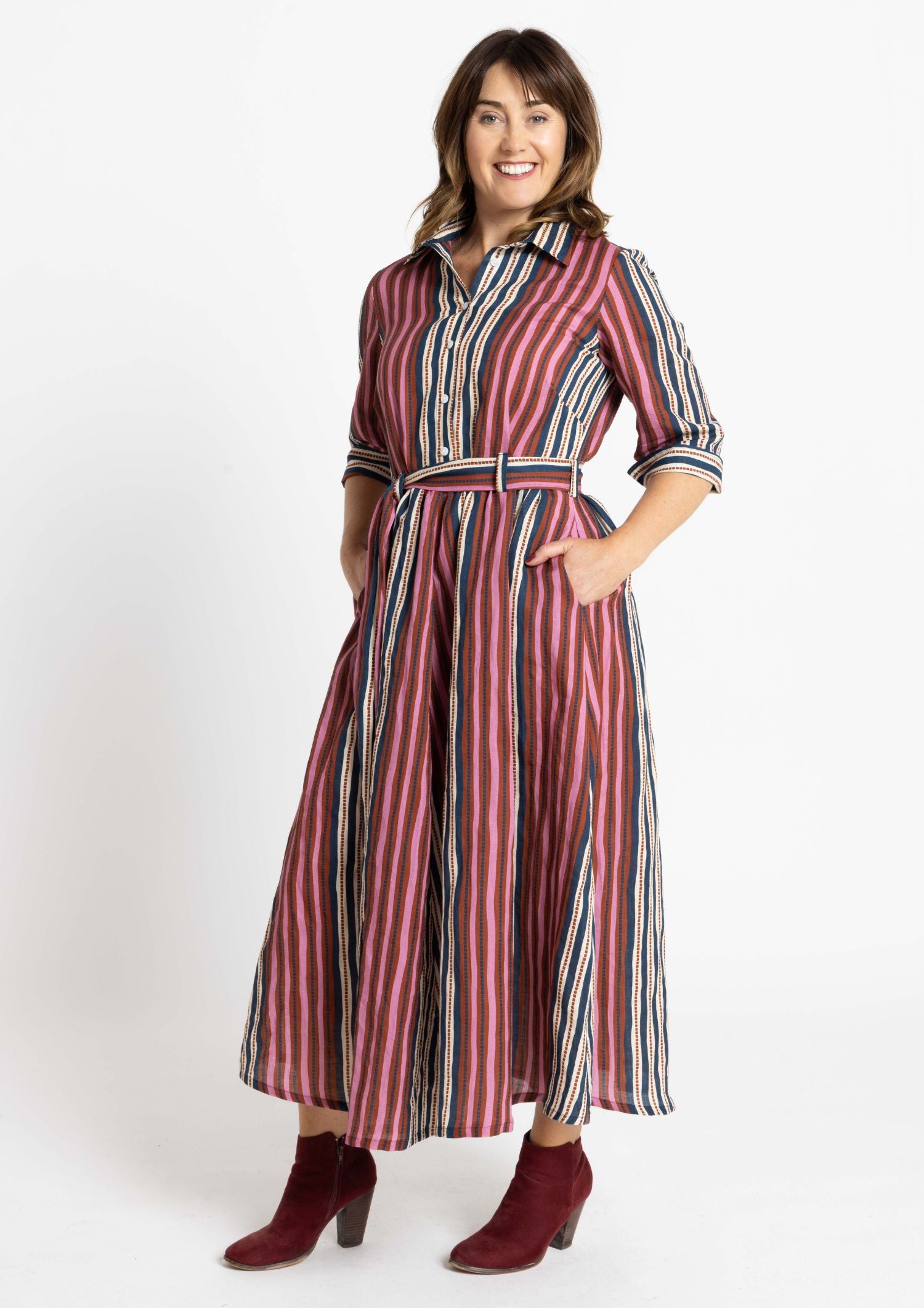 Peta Shirt Dress - Tile Stripe Navy