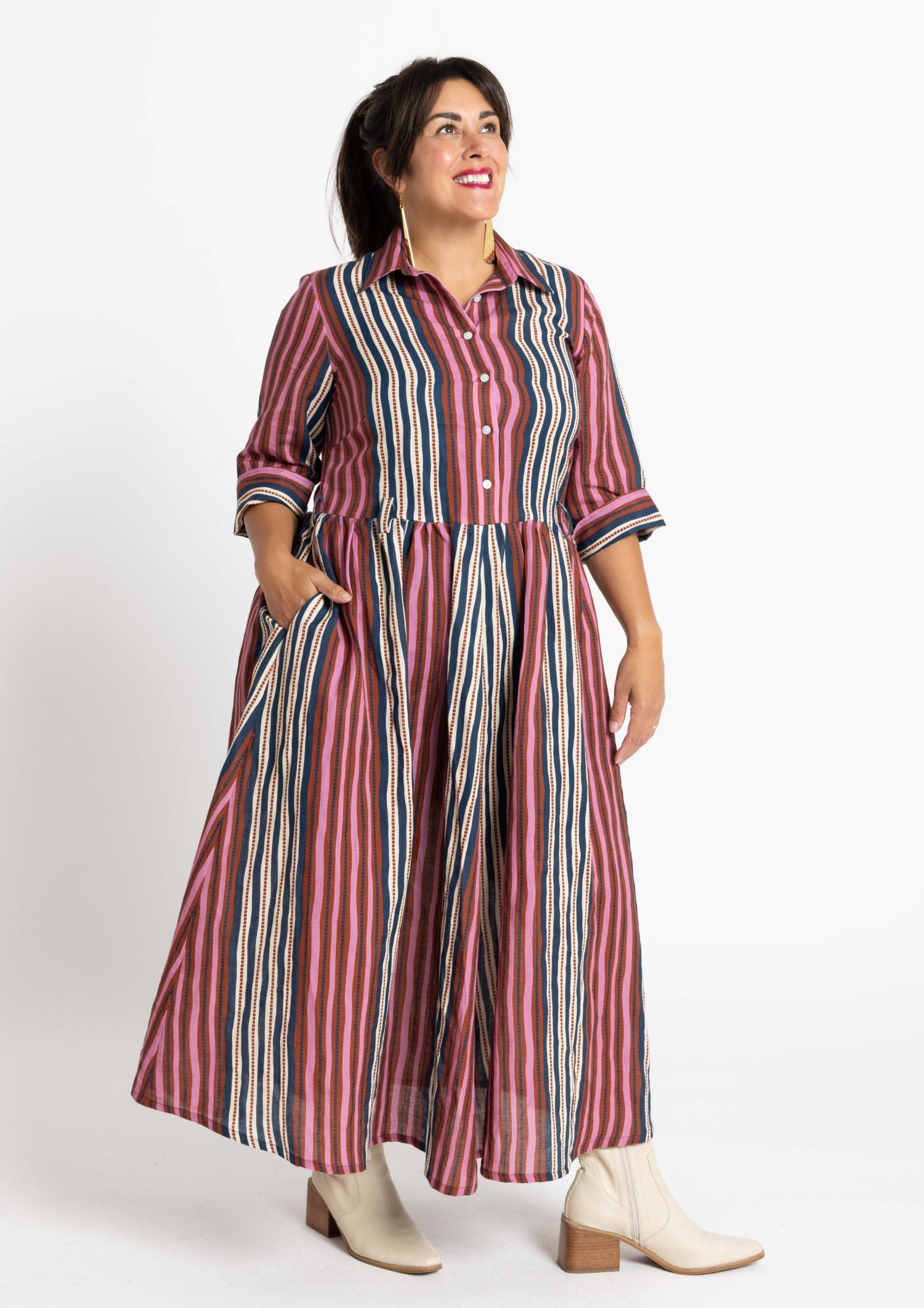 Peta Shirt Dress - Tile Stripe Navy