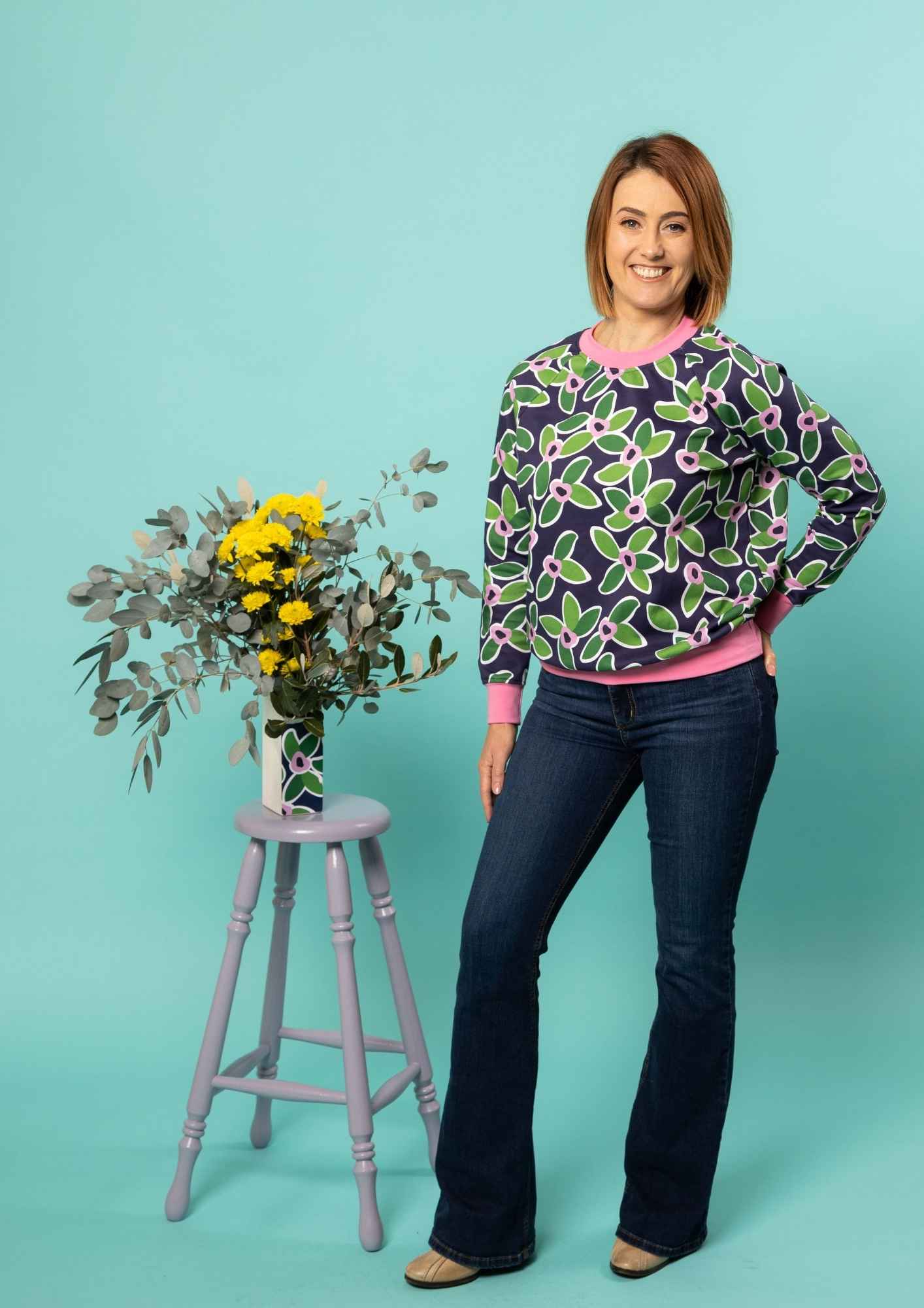 Greta Sweater - FloraNova (pansy pink ribbing)