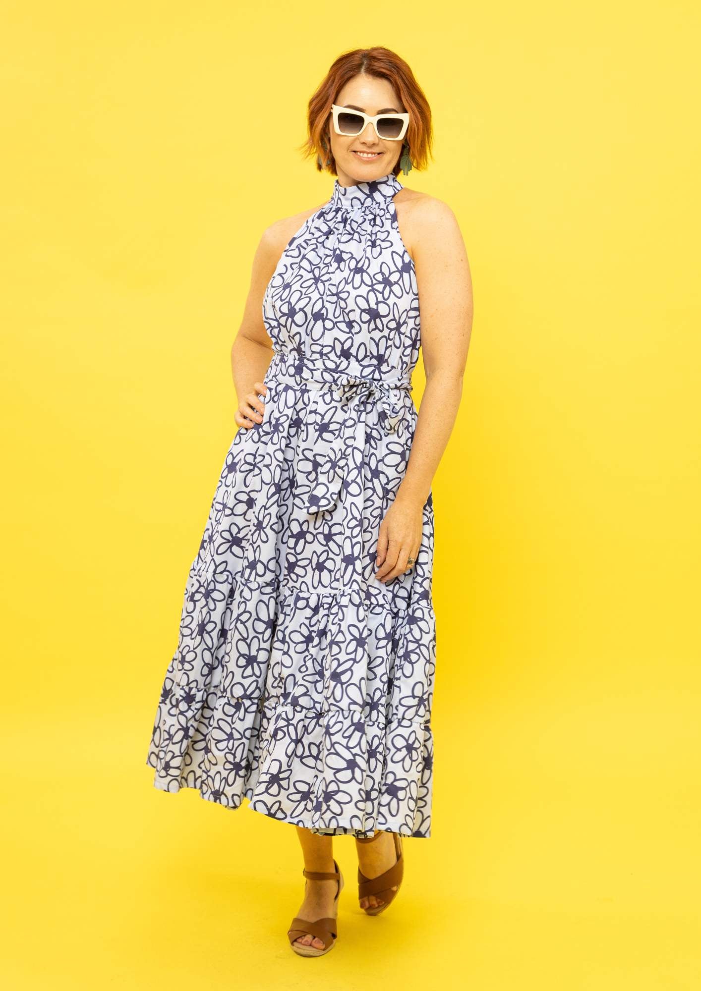 Portia Halterneck Dress - Bloom Blue