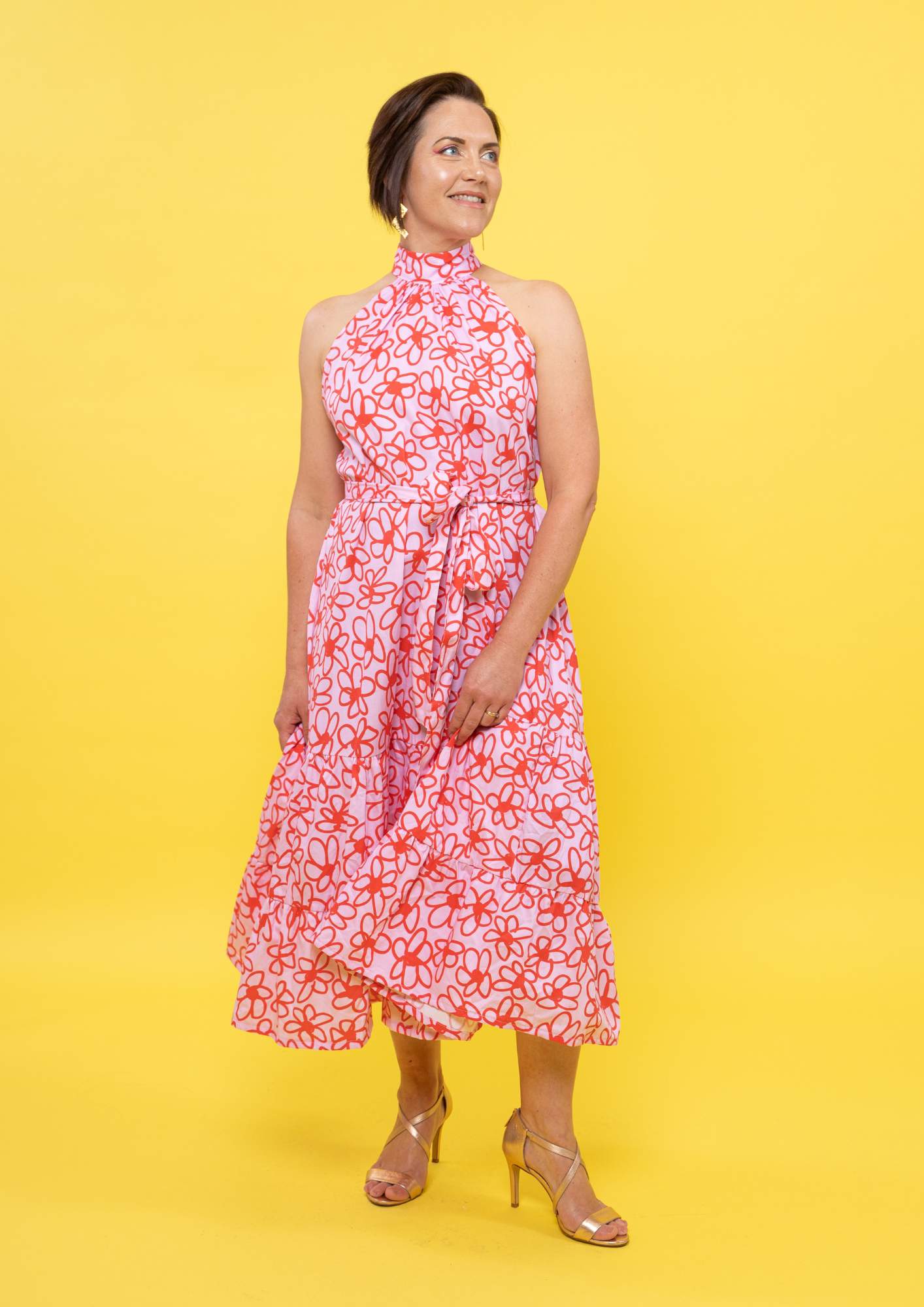 Portia Halterneck Dress - Bloom Scarlet