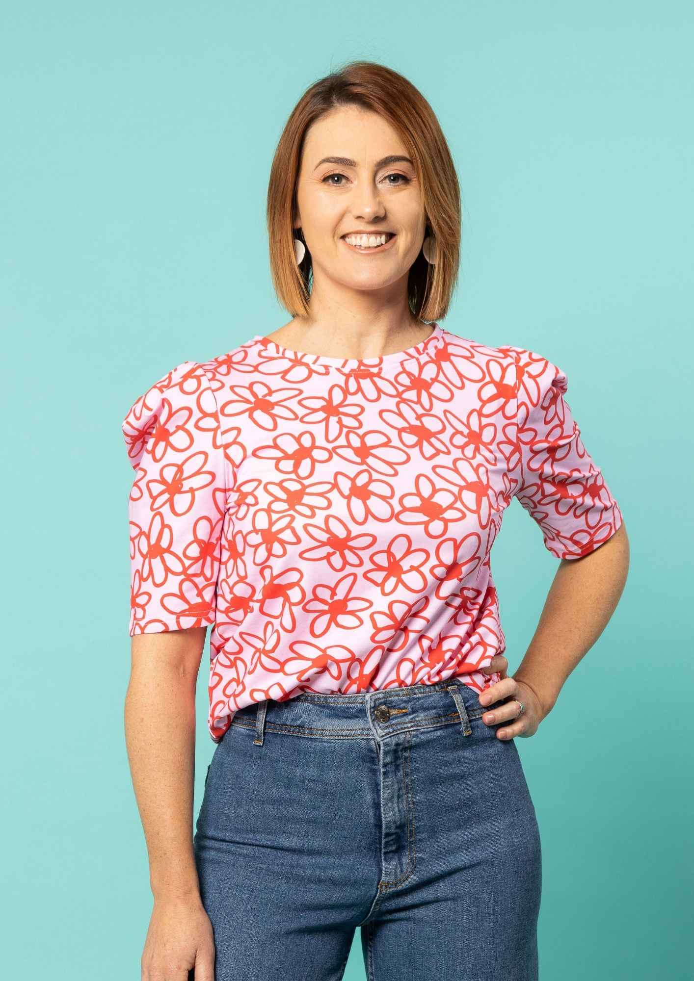 Power Puff Top - Bloom Scarlet