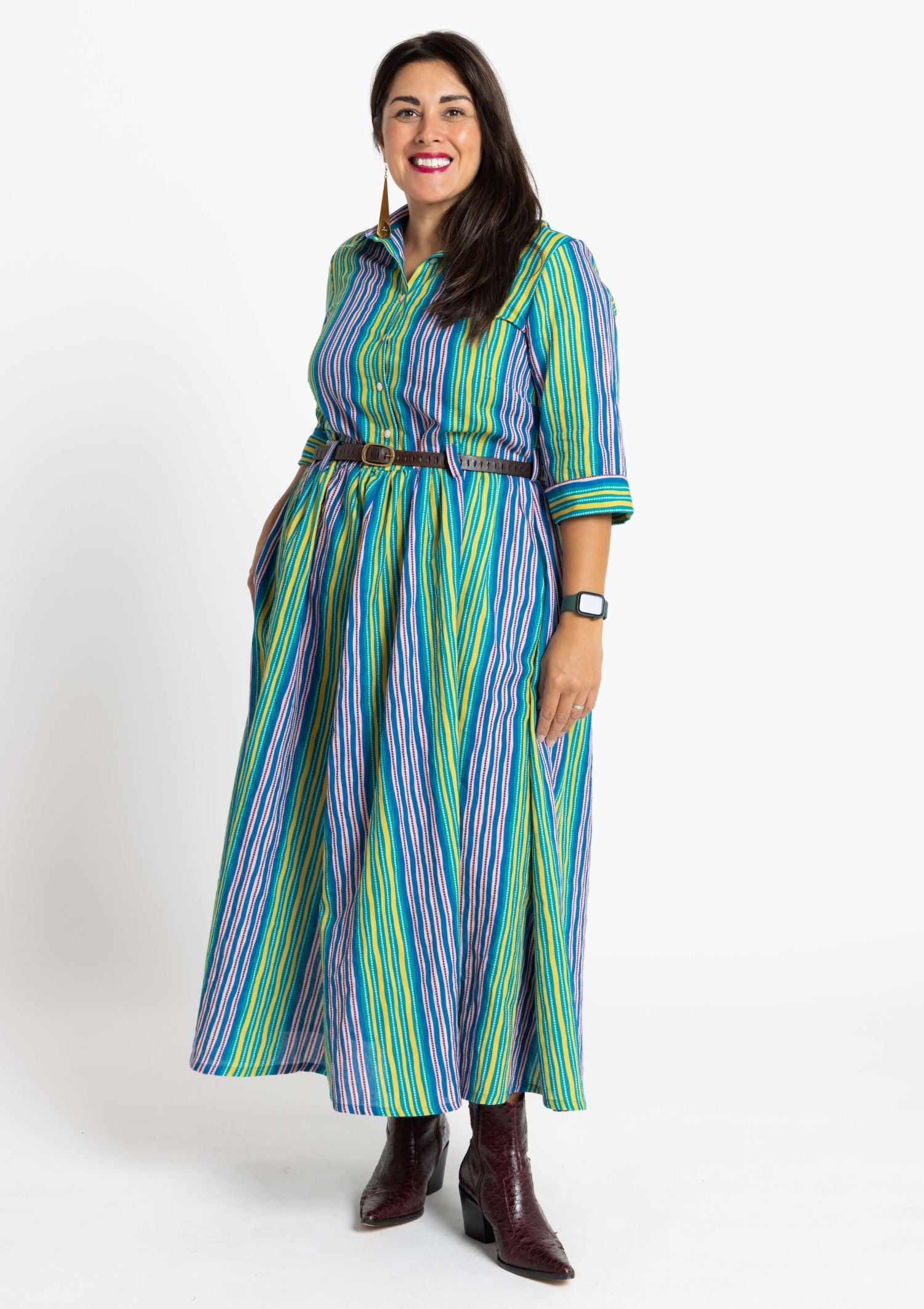 Peta Shirt Dress - Tile Stripe Ocean Zest