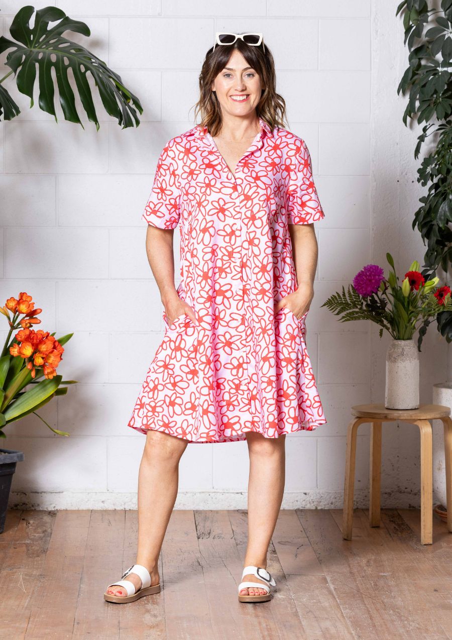 Jolie Shirt Dress - Bloom Scarlet