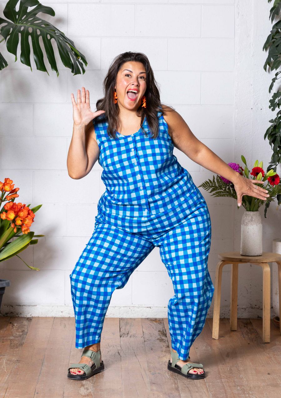 Balloon Pant - Hand Drawn Check Blue