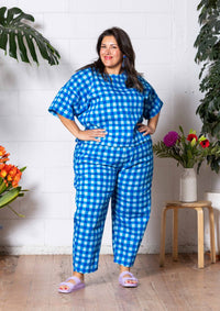 Balloon Pant - Hand Drawn Check Blue