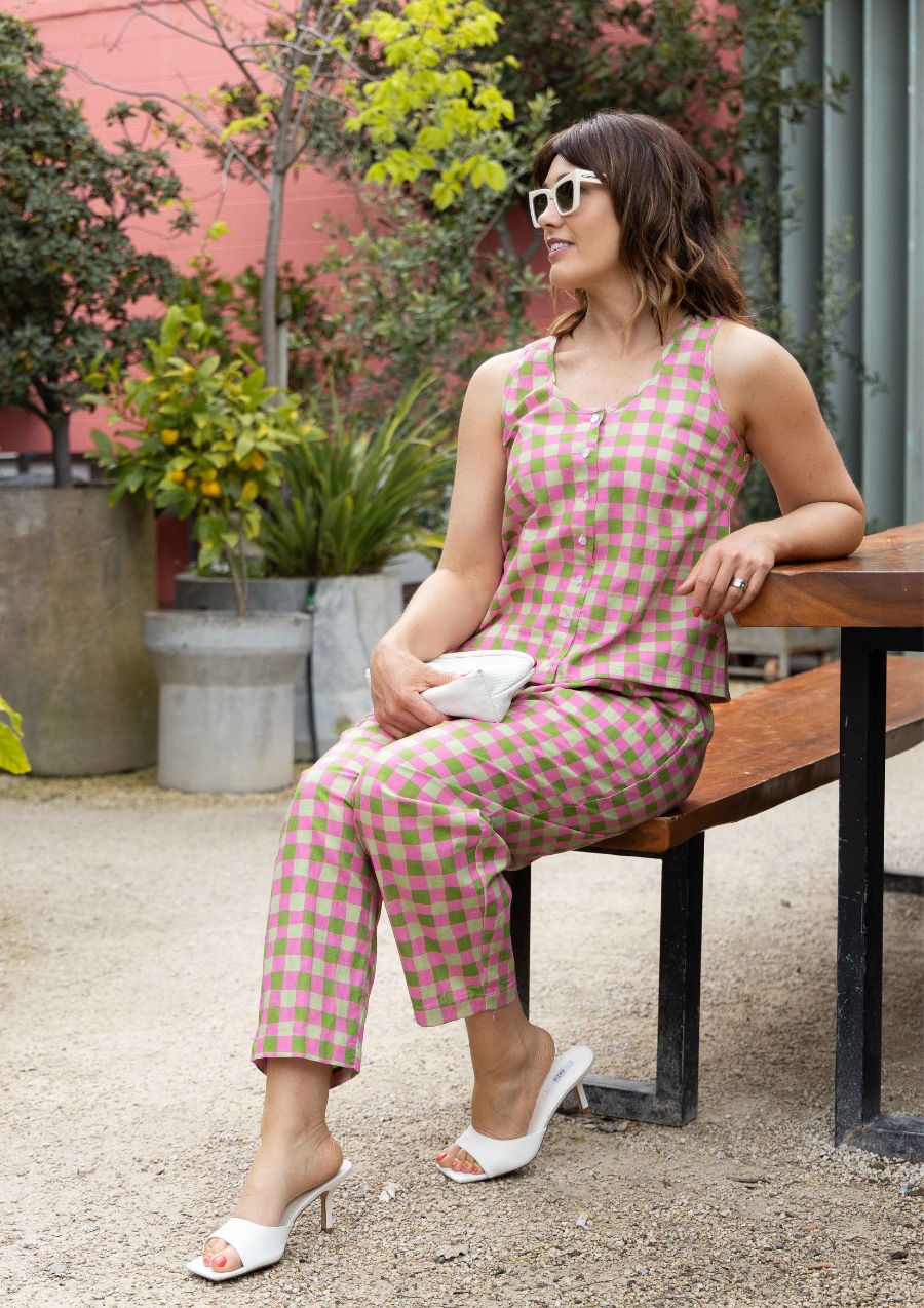 Balloon Pant - Hand Drawn Check Citrus