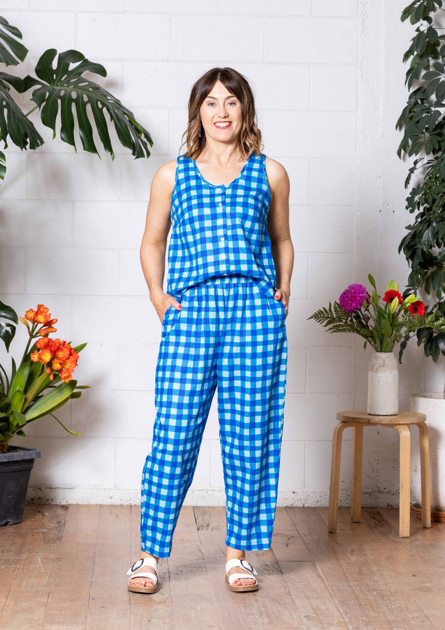 Balloon Pant - Hand Drawn Check Blue