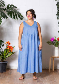 Reverie Reversible Dress - Thin Pin Blue