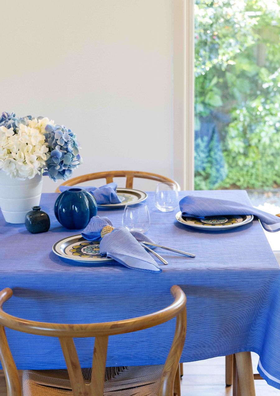 Thin Pin Blue Cotton Linen Napkins