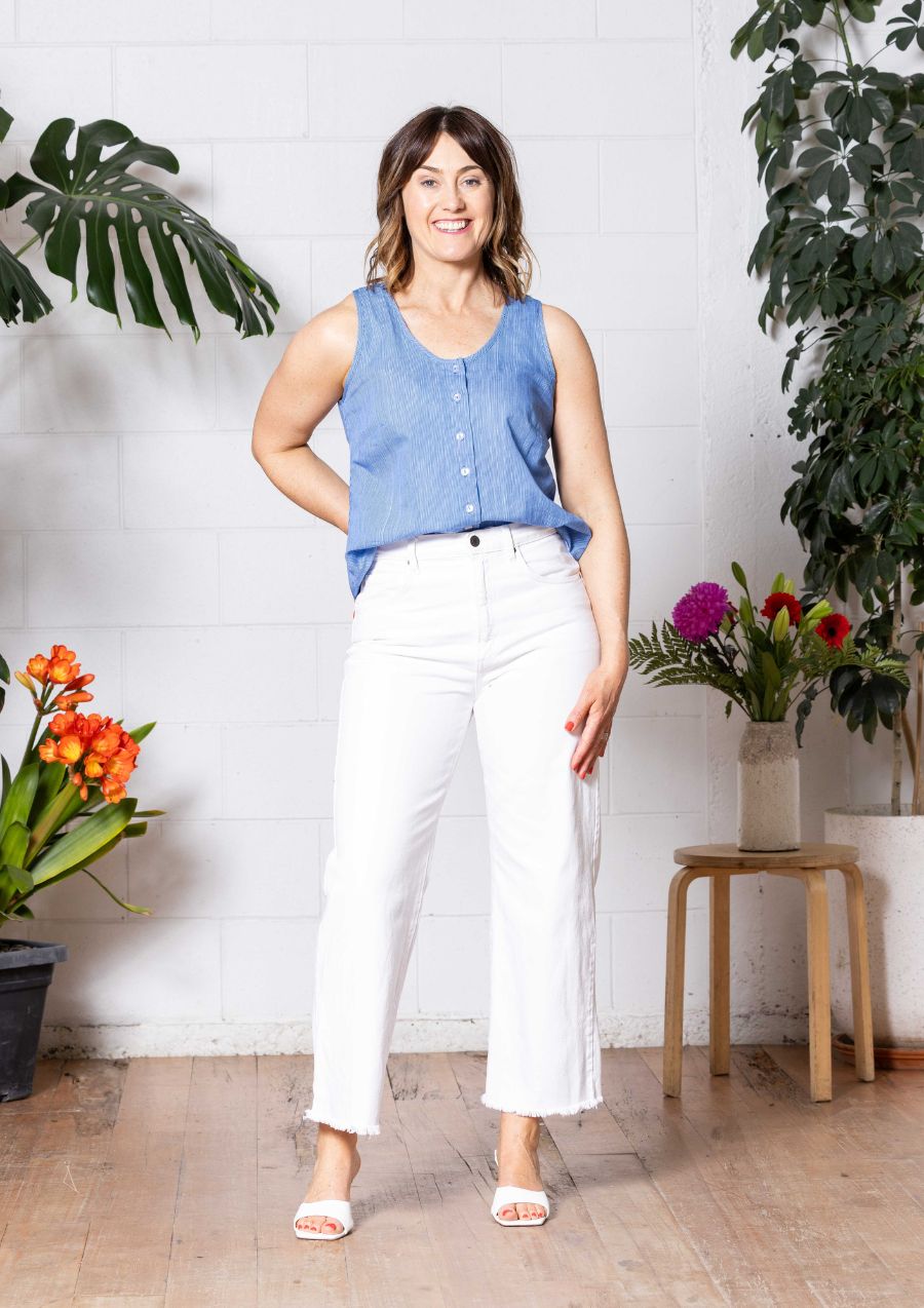 Frankie Singlet Top - Thin Pin Blue