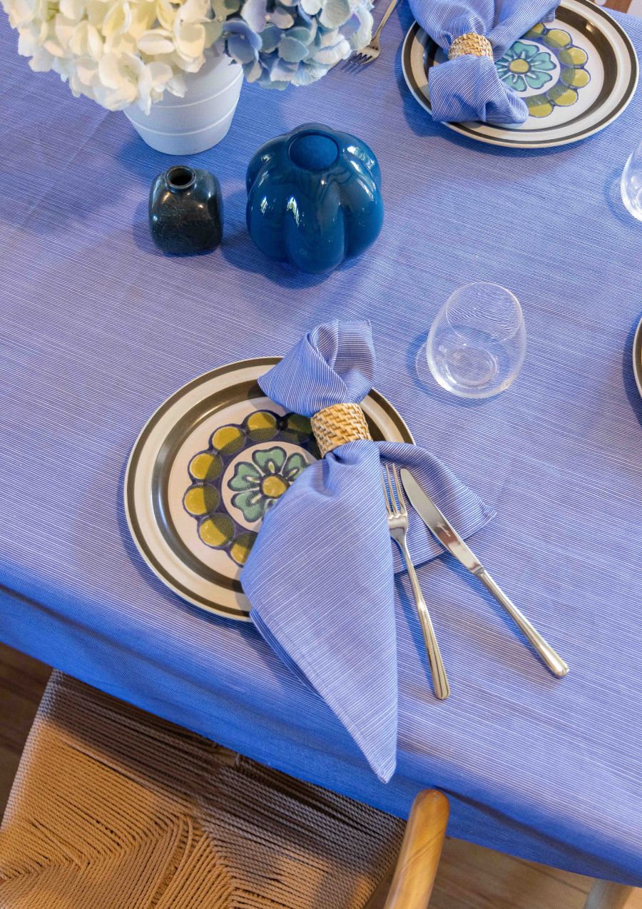 Thin Pin Blue Cotton Linen Napkins