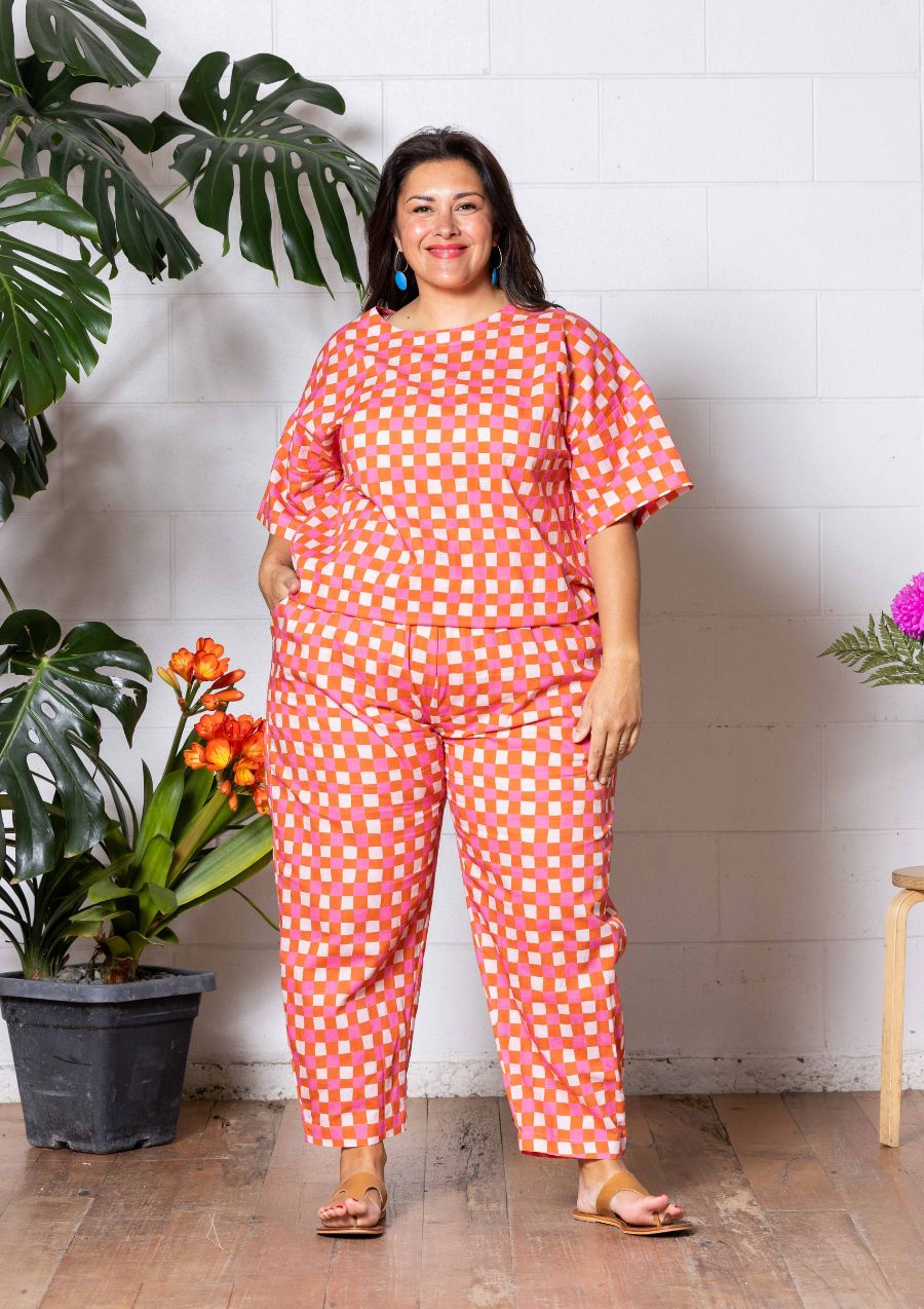 Balloon Pant - Hand Drawn Check Burnt Orange