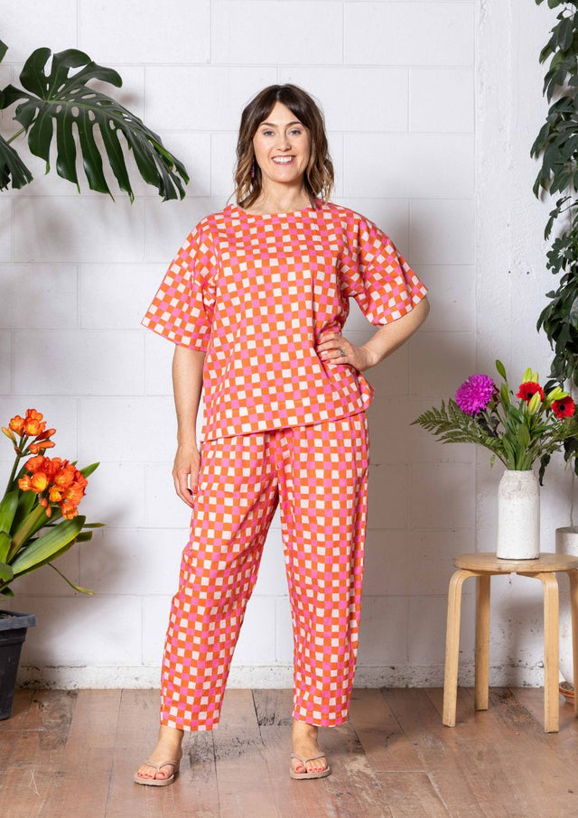 Balloon Pant - Hand Drawn Check Burnt Orange