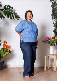 Lisso Boxy Top - Thin Pin Blue