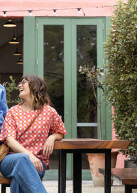 Lisso Boxy Top - Hand Drawn Check Burnt Orange